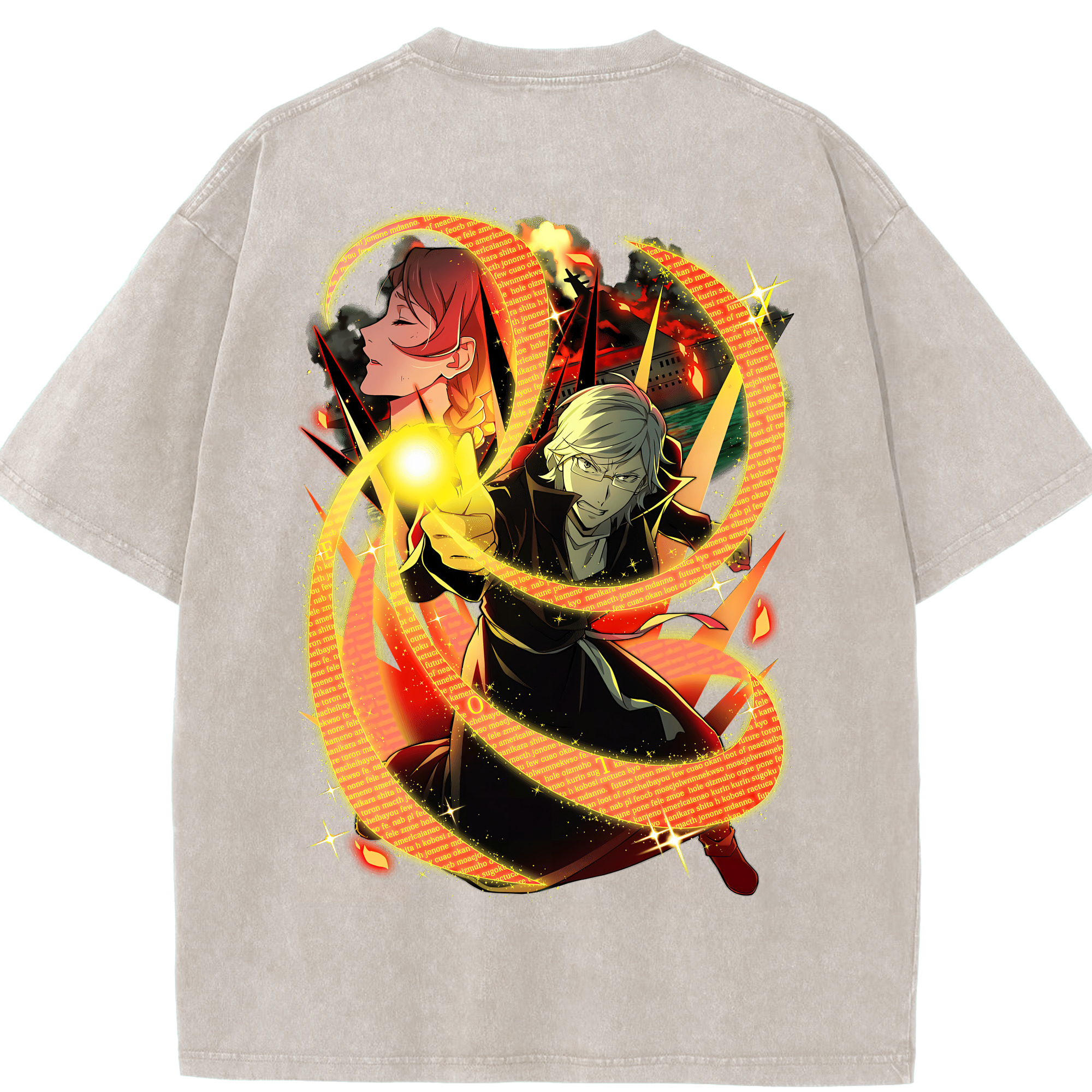 （画像用） 文豪ストレイドッグス Bungo Stray Dogs 綿100% ヴィンテージ風 半袖Tシャツ（背面プリント）