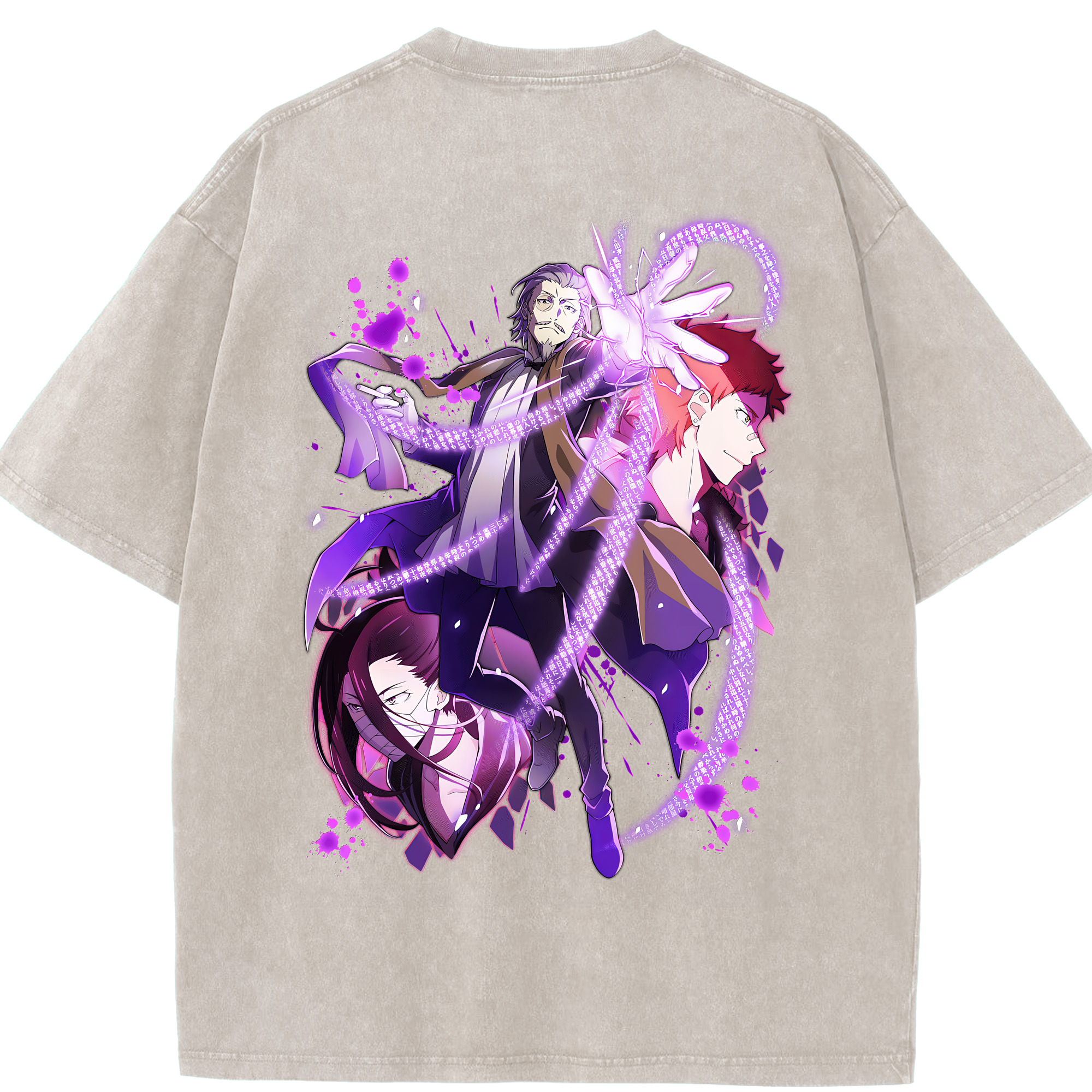 （画像用） 文豪ストレイドッグス Bungo Stray Dogs 綿100% ヴィンテージ風 半袖Tシャツ（背面プリント）