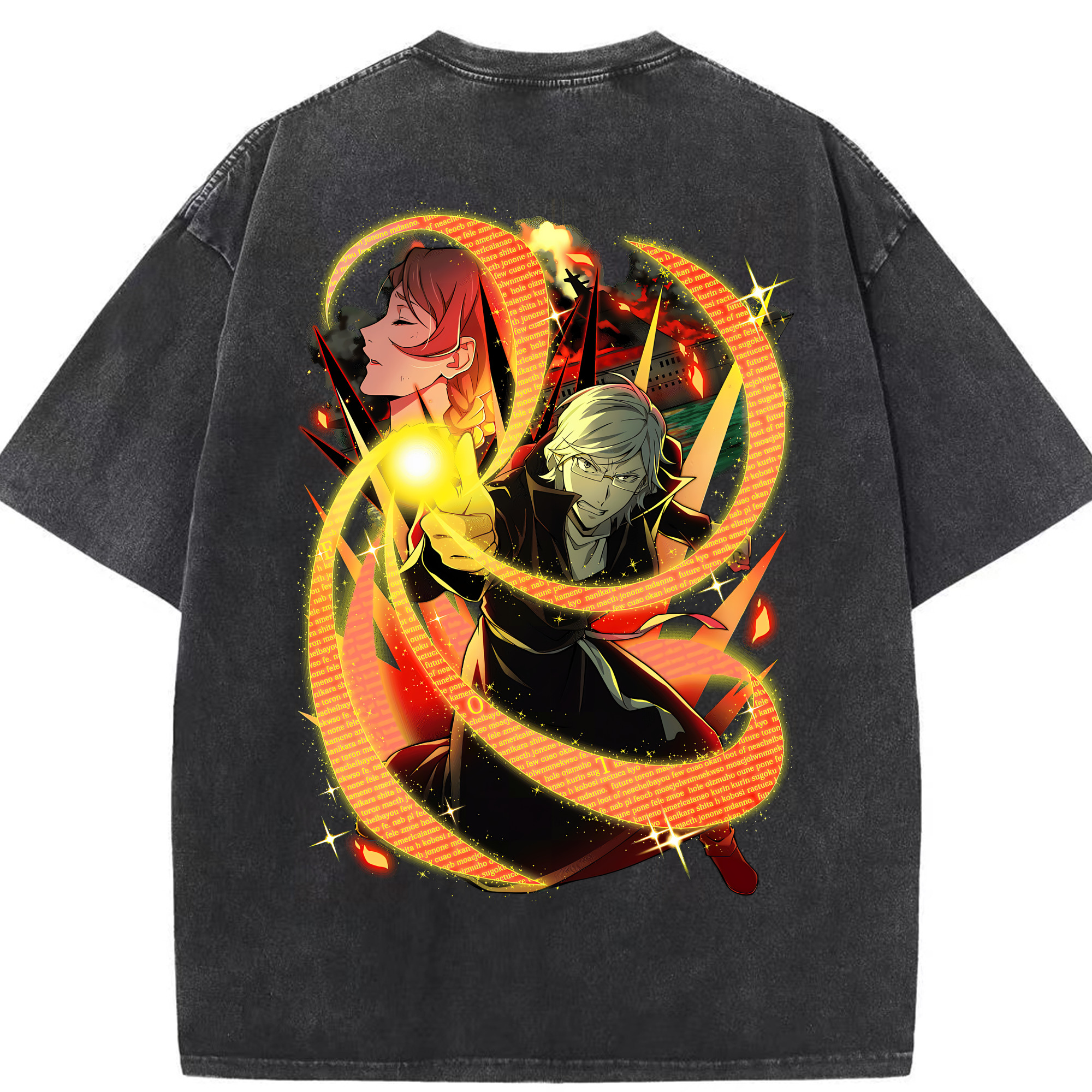 （画像用） 文豪ストレイドッグス Bungo Stray Dogs 綿100% ヴィンテージ風 半袖Tシャツ（背面プリント）