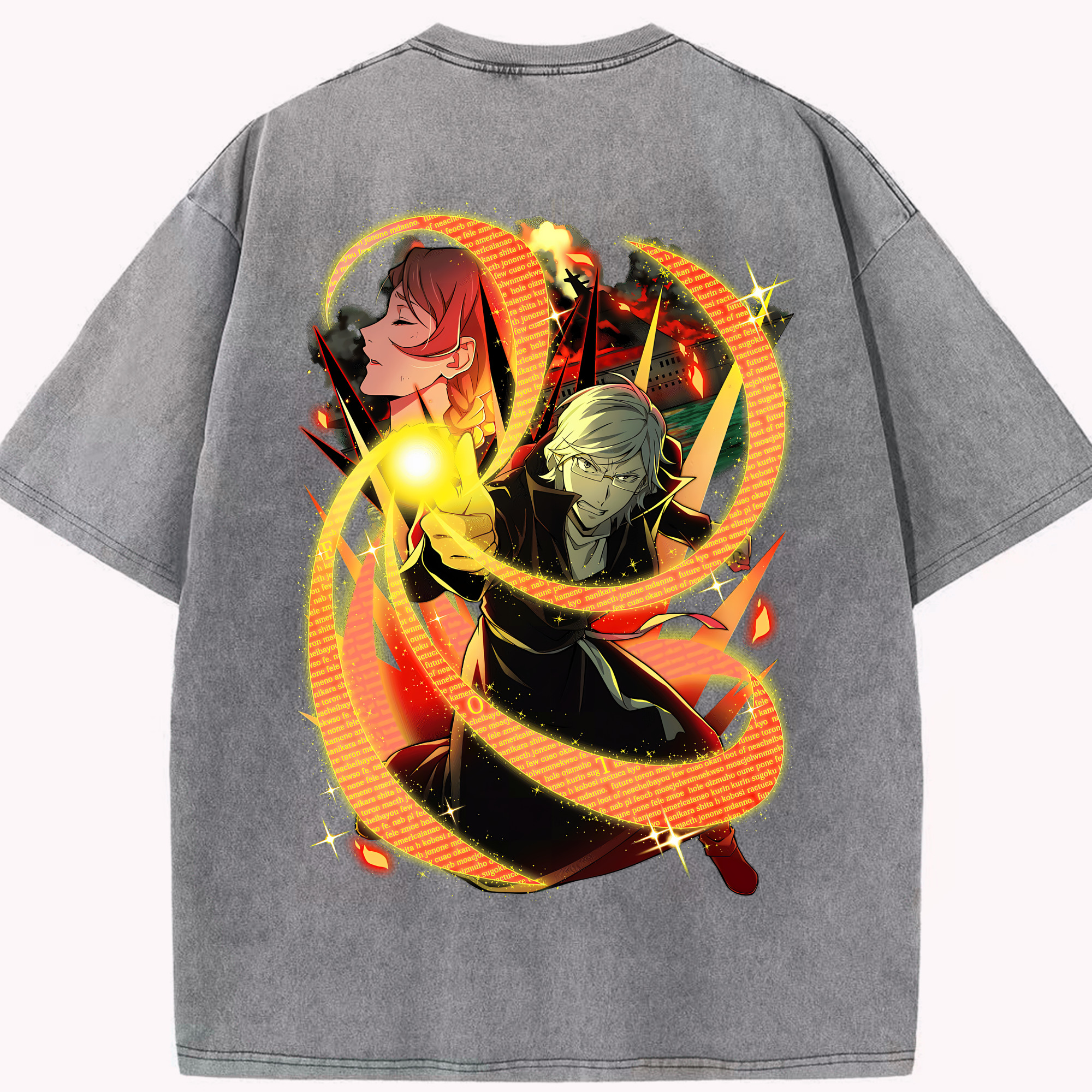 （画像用） 文豪ストレイドッグス Bungo Stray Dogs 綿100% ヴィンテージ風 半袖Tシャツ（背面プリント）