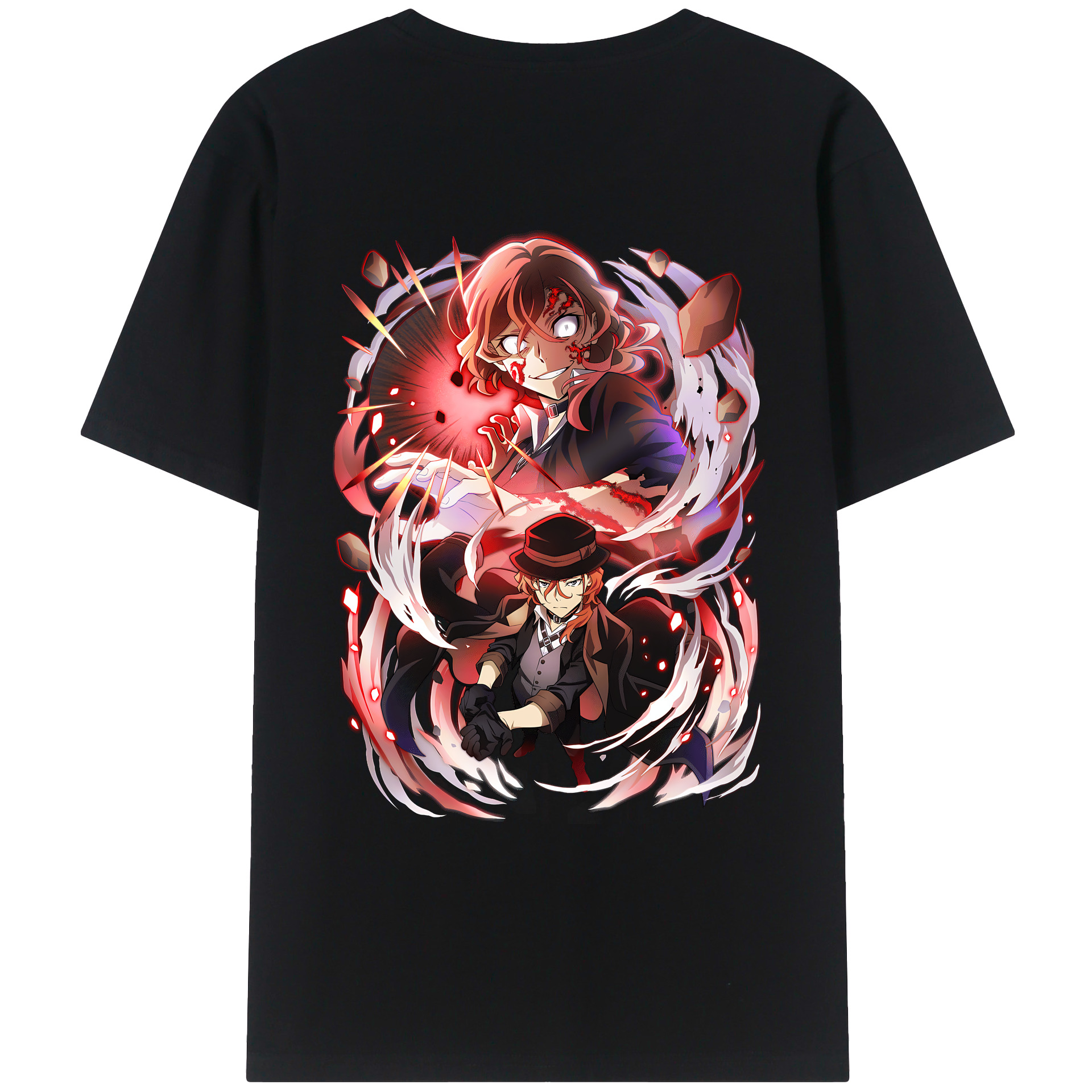 （画像用） 文豪ストレイドッグス Bungo Stray Dogs 綿100％ メンズ半袖Tシャツ（バックプリント） 通気性