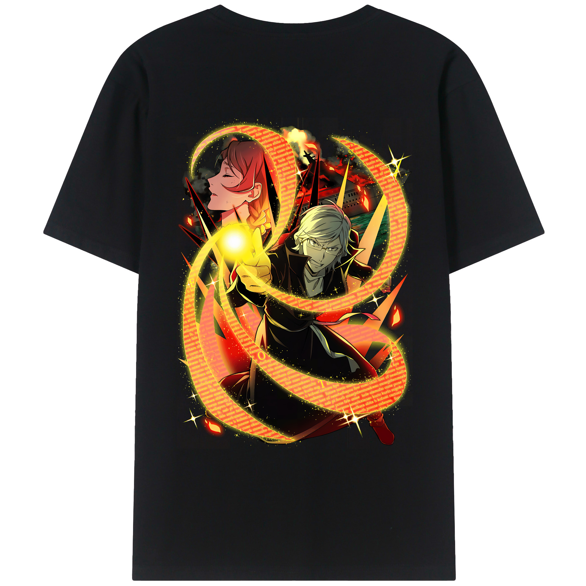 （画像用） 文豪ストレイドッグス Bungo Stray Dogs 綿100％ メンズ半袖Tシャツ（バックプリント） 通気性