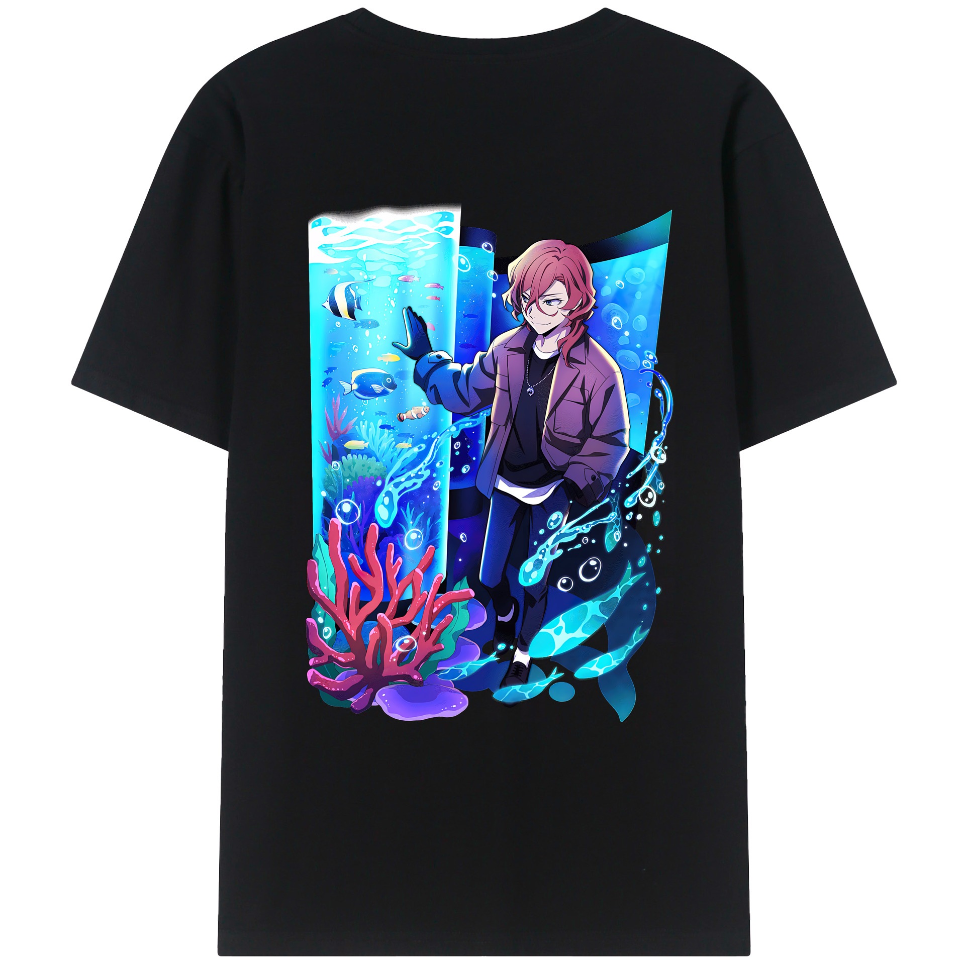（画像用） 文豪ストレイドッグス Bungo Stray Dogs 綿100％ メンズ半袖Tシャツ（バックプリント） 通気性