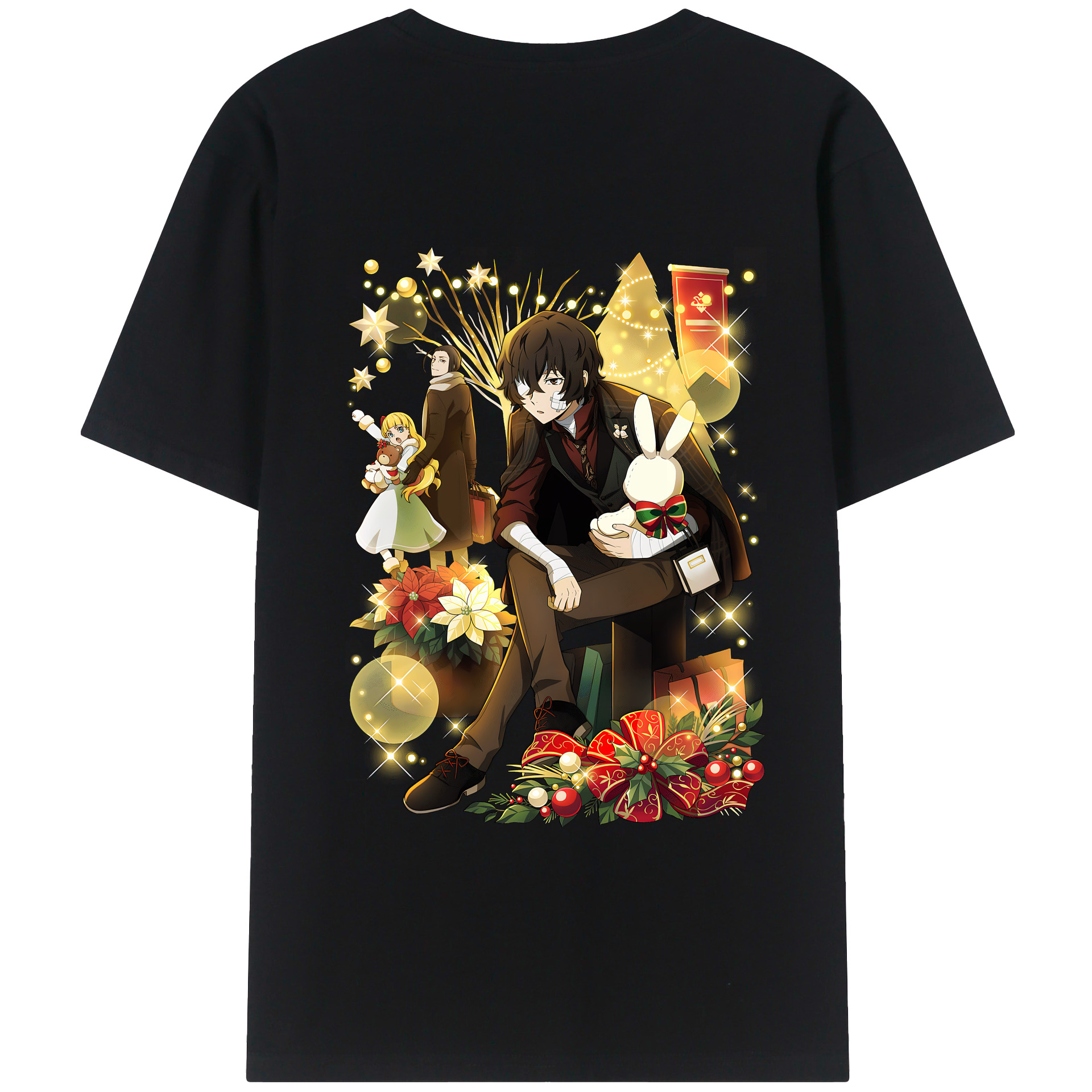 （画像用） 文豪ストレイドッグス Bungo Stray Dogs 綿100％ メンズ半袖Tシャツ（バックプリント） 通気性