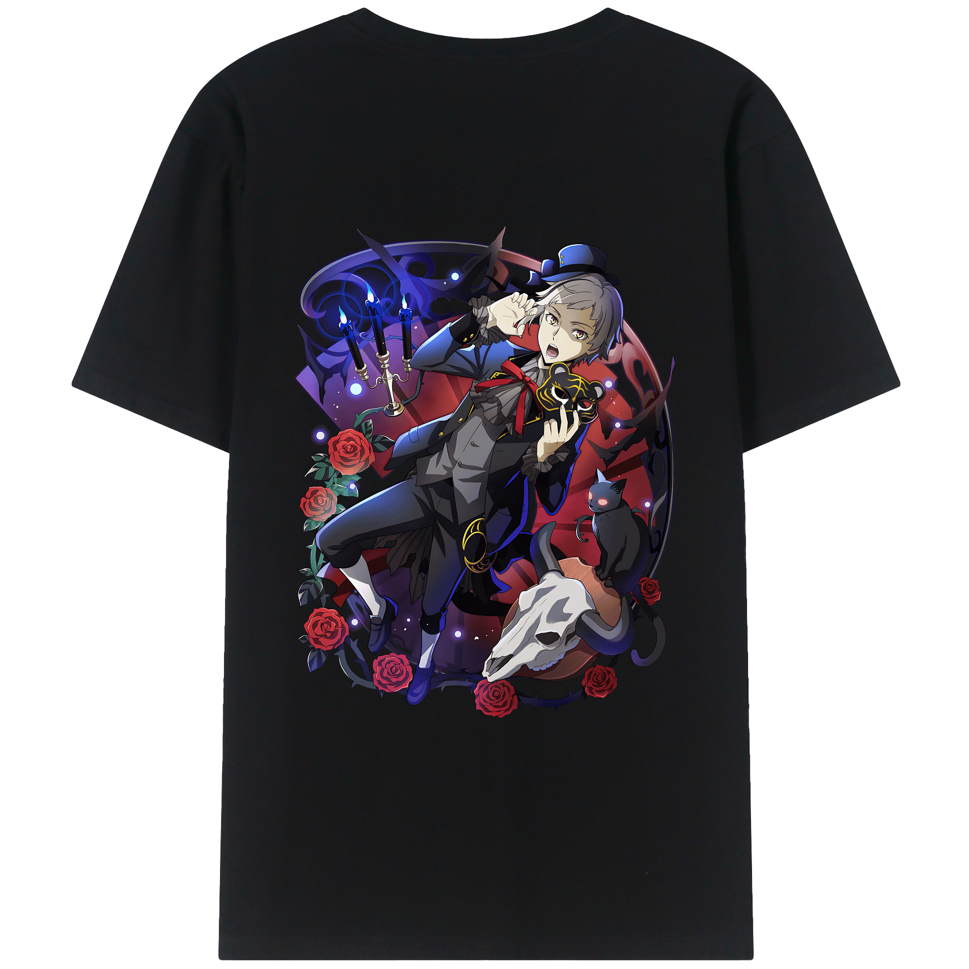 （画像用） 文豪ストレイドッグス Bungo Stray Dogs 綿100％ メンズ半袖Tシャツ（バックプリント） 通気性