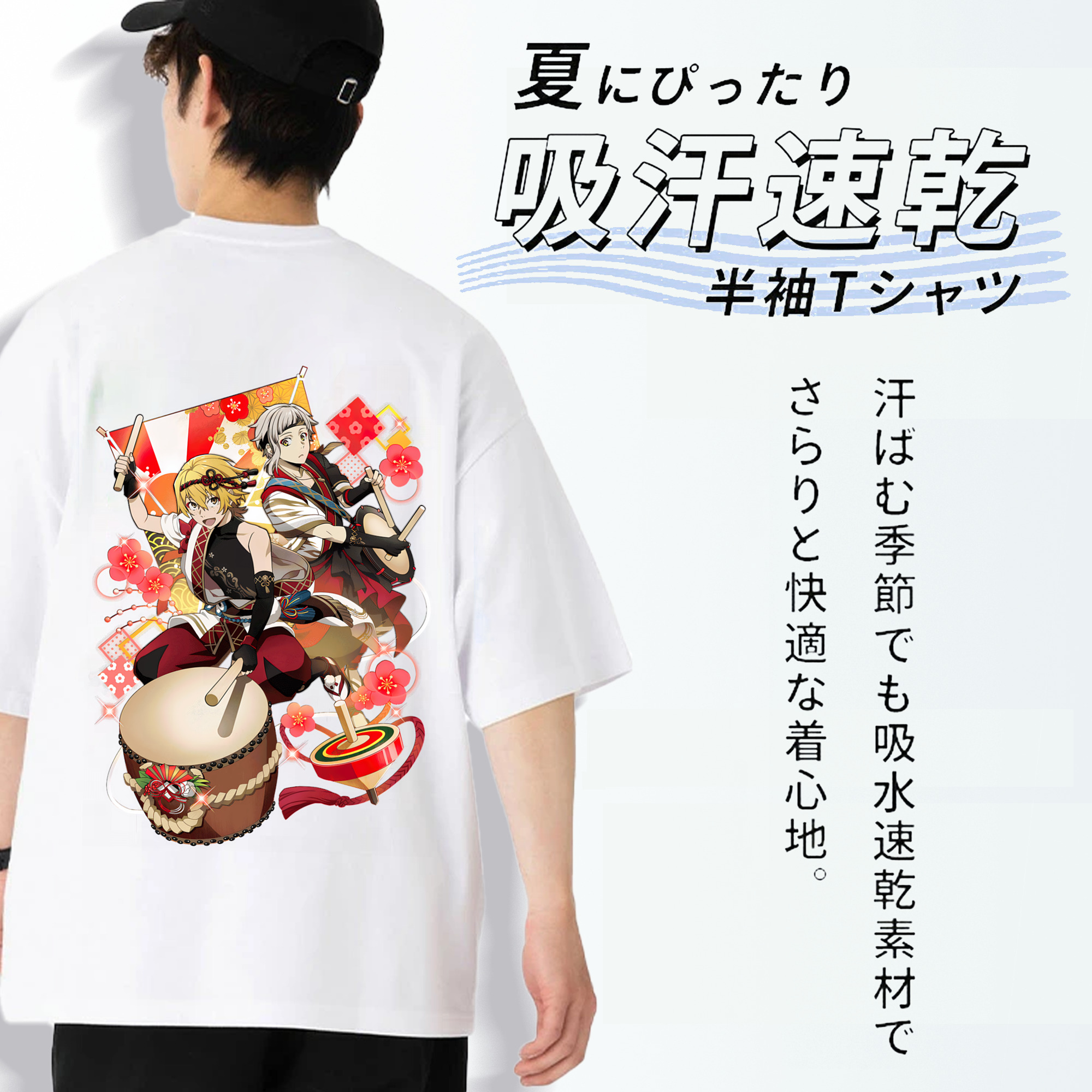 文豪ストレイドッグス Bungo Stray Dogs 綿100％ メンズ半袖Tシャツ（バックプリント） 通気性