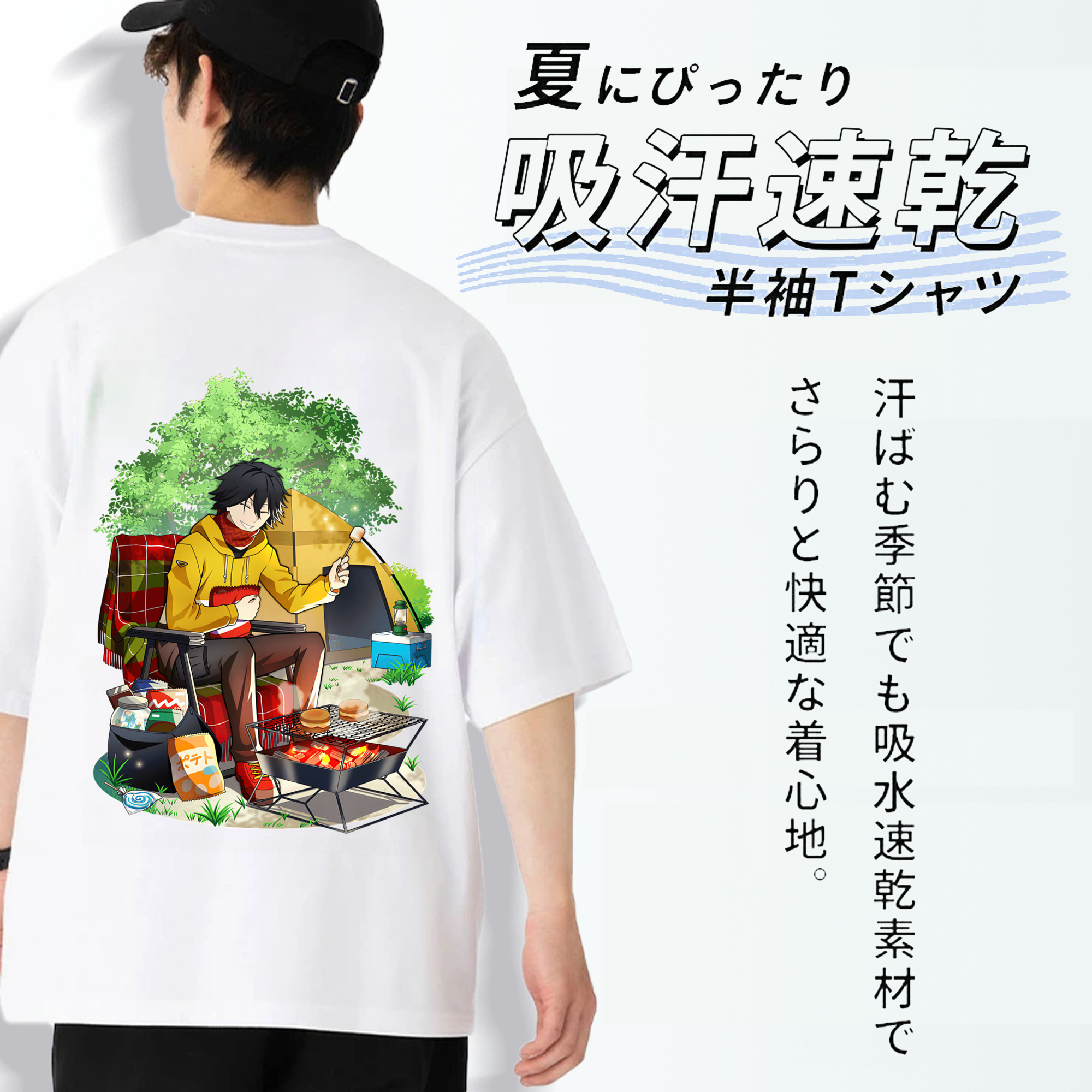 文豪ストレイドッグス Bungo Stray Dogs 綿100％ メンズ半袖Tシャツ（バックプリント） 通気性