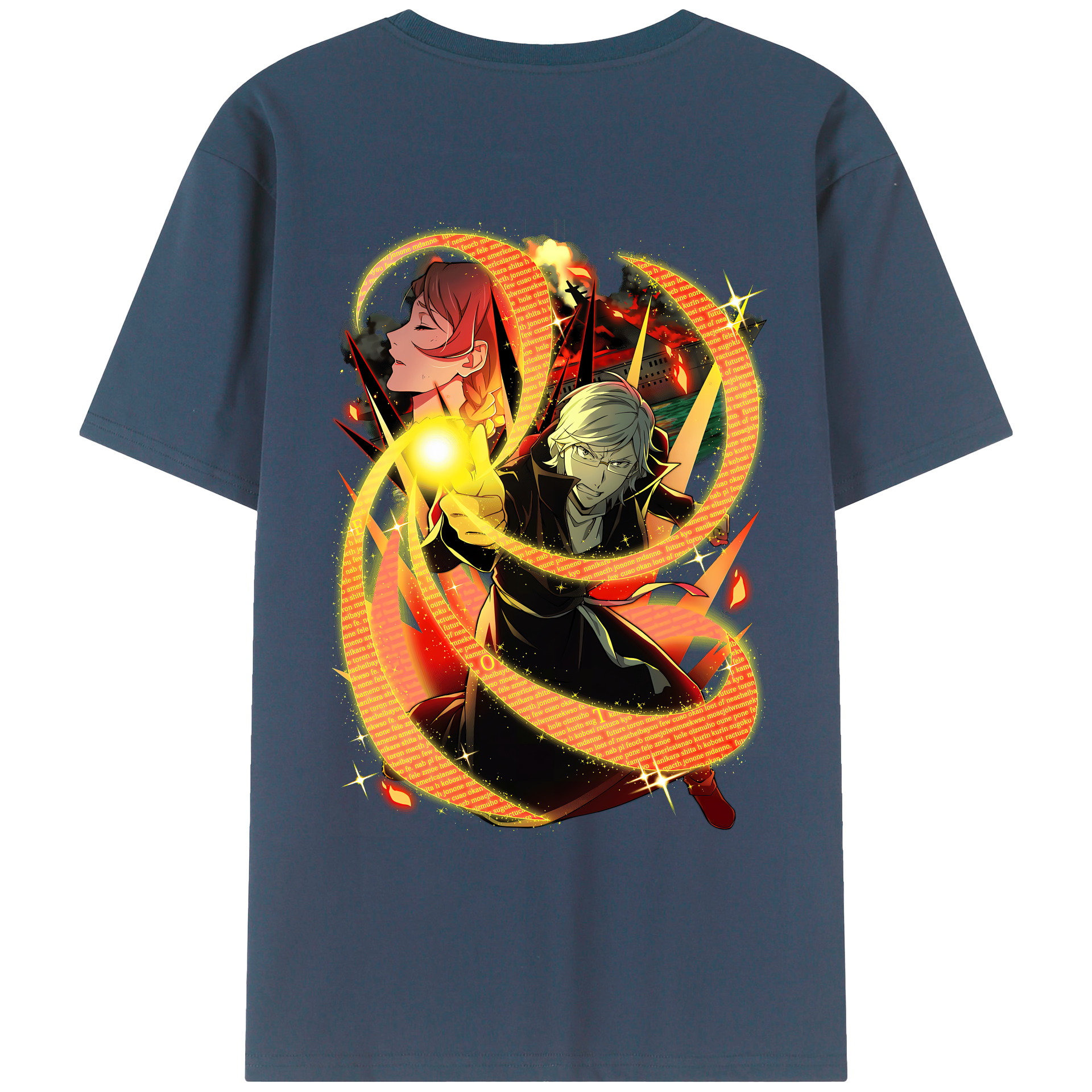 （画像用） 文豪ストレイドッグス Bungo Stray Dogs 綿100％ メンズ半袖Tシャツ（バックプリント） 通気性