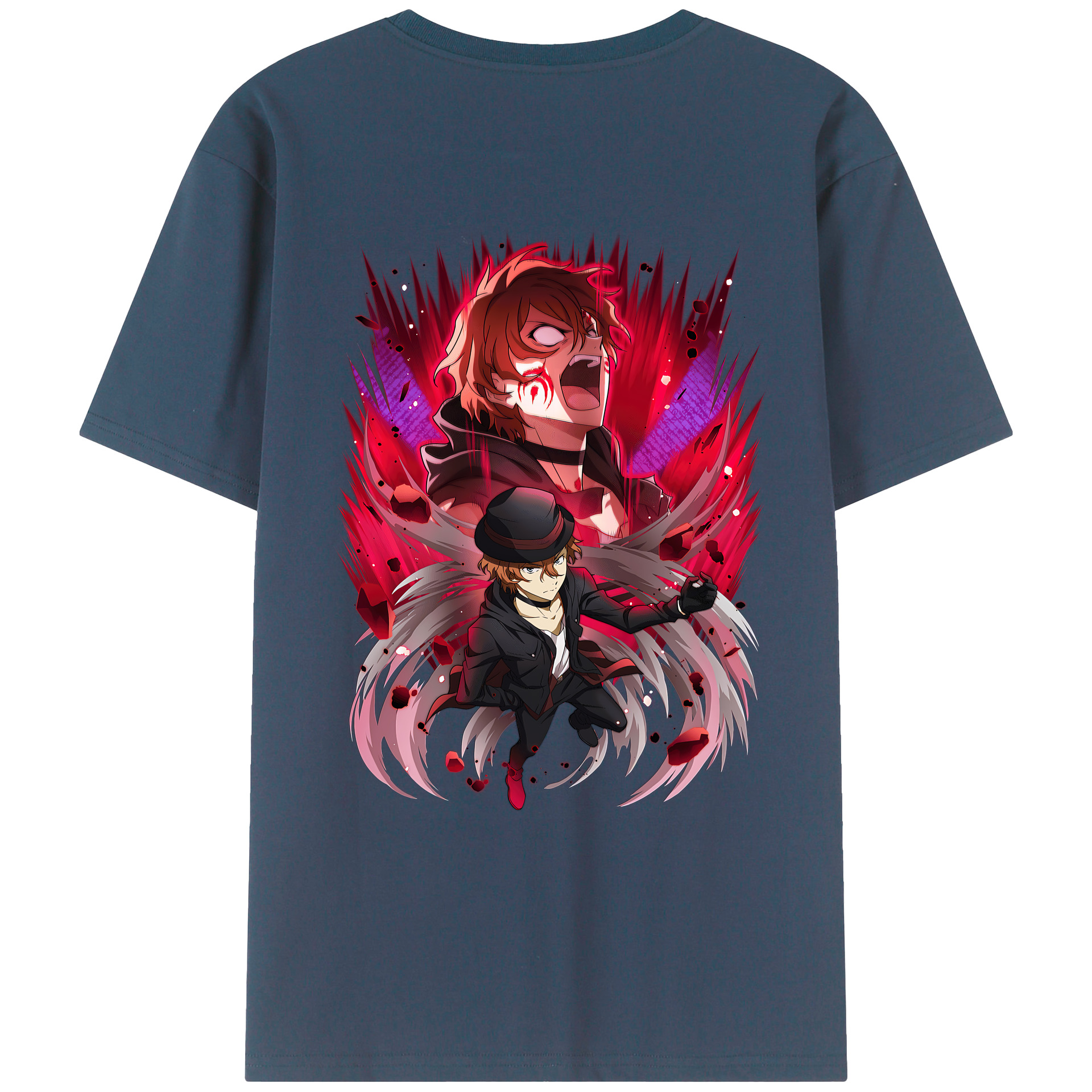 （画像用） 文豪ストレイドッグス Bungo Stray Dogs 綿100％ メンズ半袖Tシャツ（バックプリント） 通気性