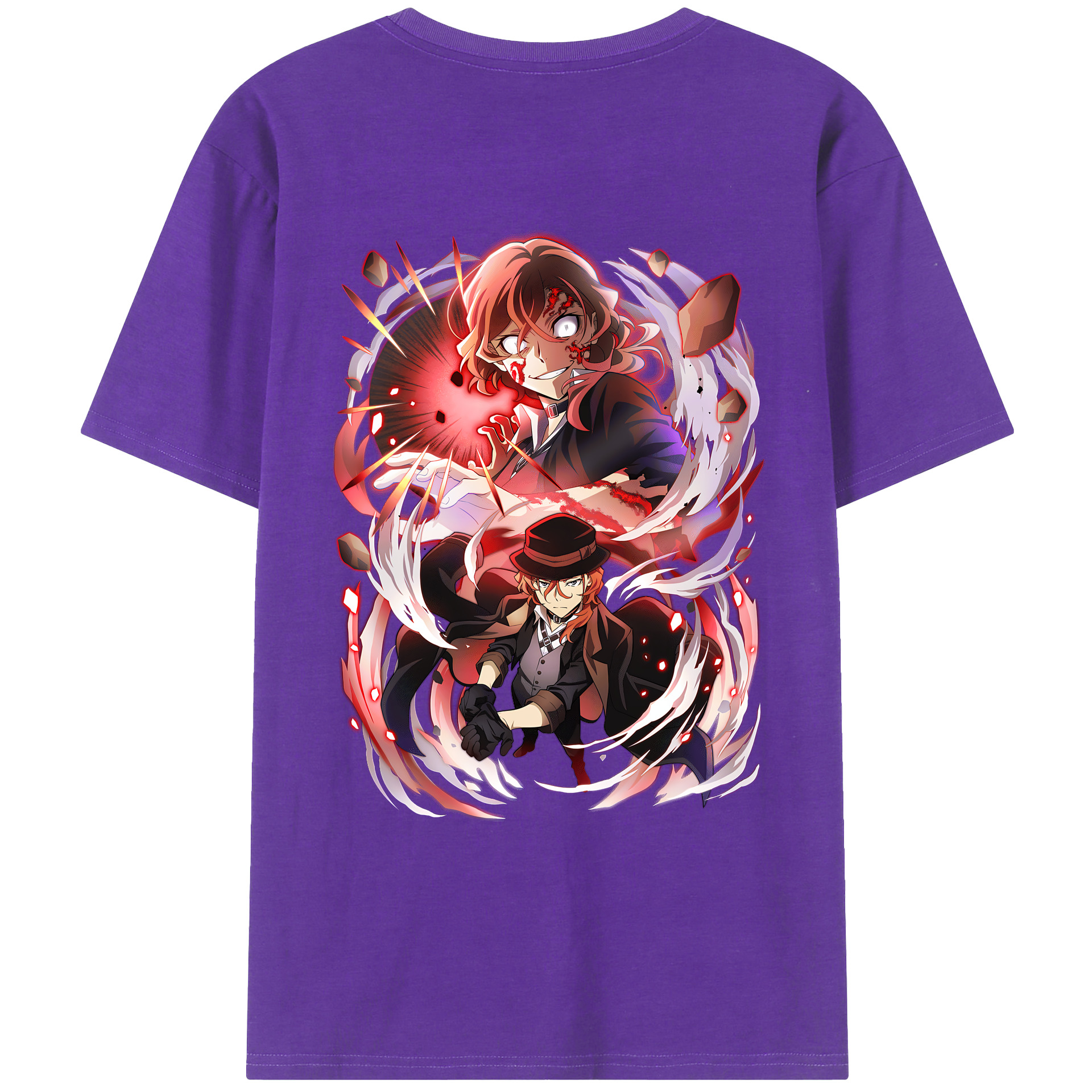 （画像用） 文豪ストレイドッグス Bungo Stray Dogs 綿100％ メンズ半袖Tシャツ（バックプリント） 通気性