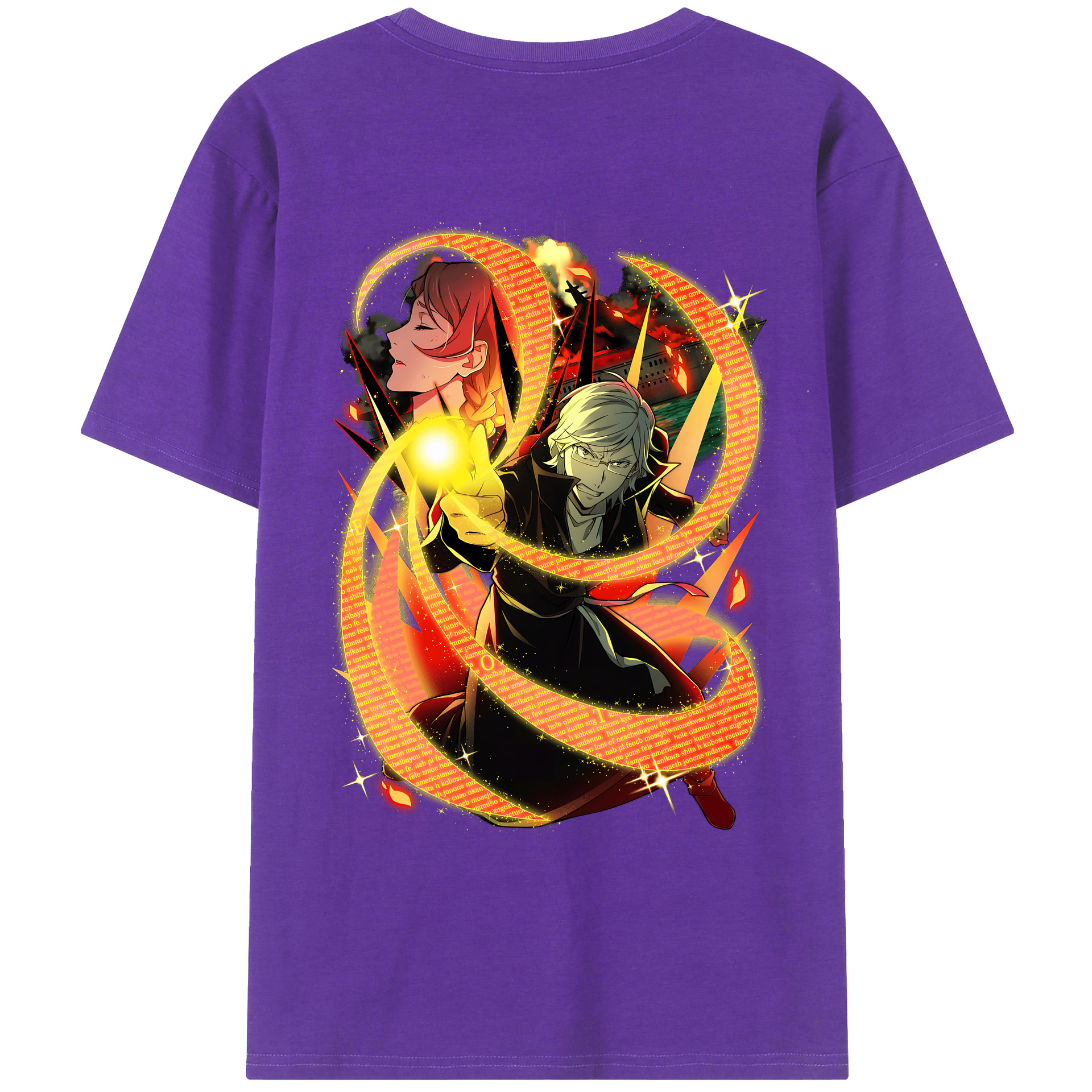 （画像用） 文豪ストレイドッグス Bungo Stray Dogs 綿100％ メンズ半袖Tシャツ（バックプリント） 通気性