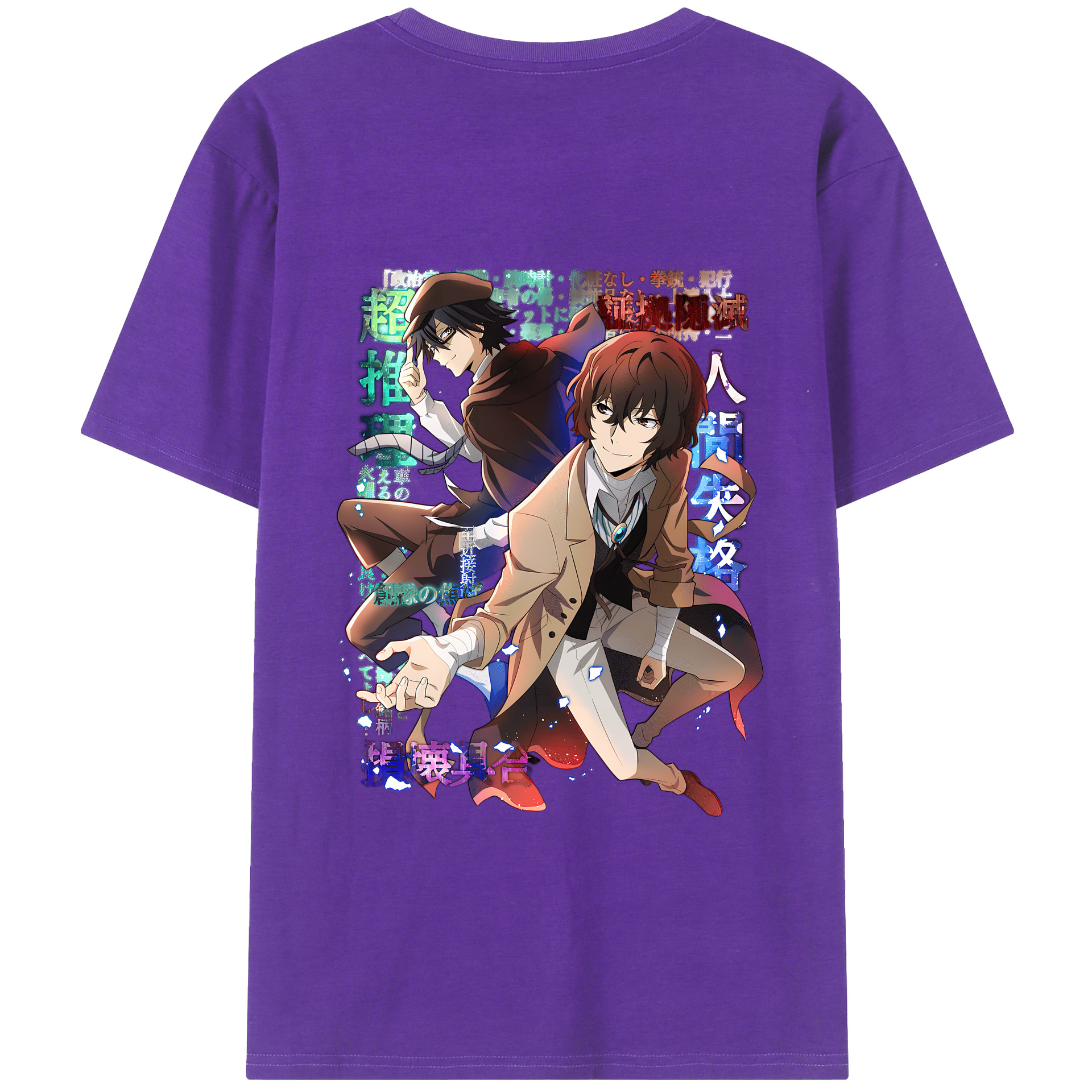 （画像用） 文豪ストレイドッグス Bungo Stray Dogs 綿100％ メンズ半袖Tシャツ（バックプリント） 通気性