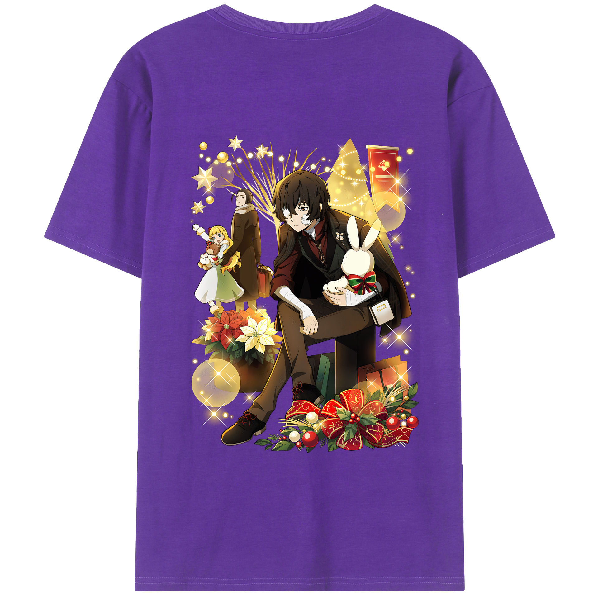 （画像用） 文豪ストレイドッグス Bungo Stray Dogs 綿100％ メンズ半袖Tシャツ（バックプリント） 通気性