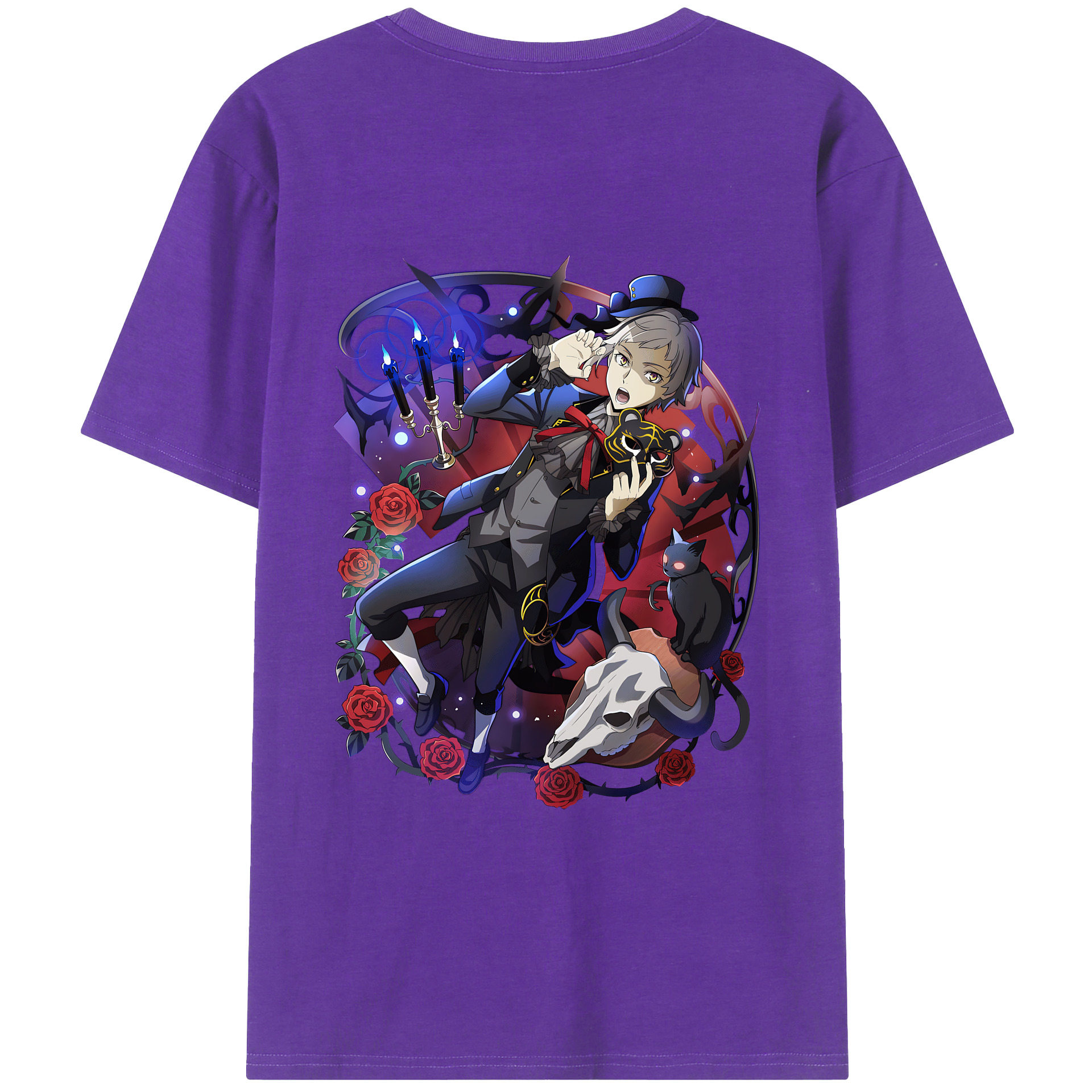 （画像用） 文豪ストレイドッグス Bungo Stray Dogs 綿100％ メンズ半袖Tシャツ（バックプリント） 通気性