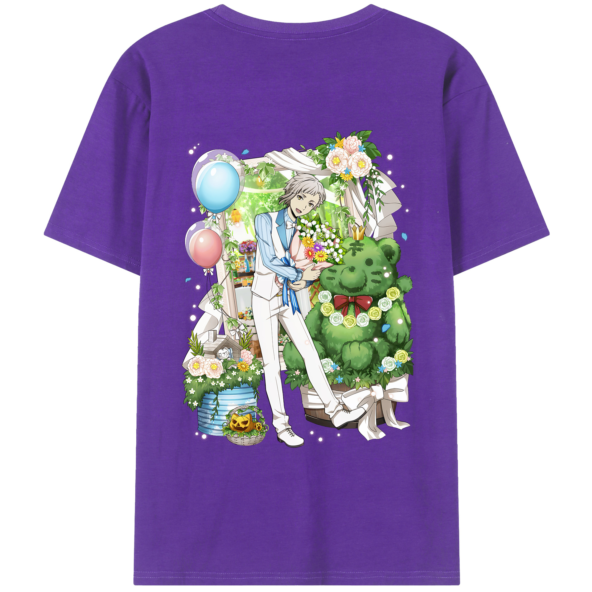 （画像用） 文豪ストレイドッグス Bungo Stray Dogs 綿100％ メンズ半袖Tシャツ（バックプリント） 通気性