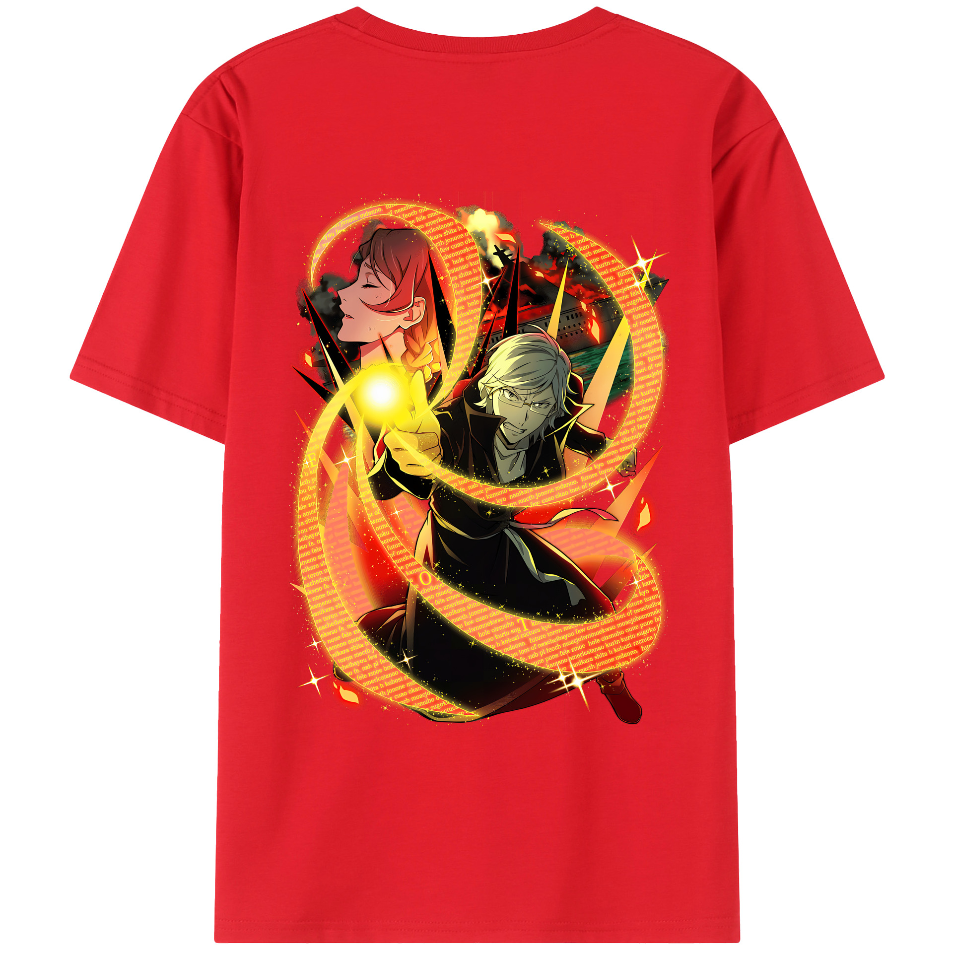 （画像用） 文豪ストレイドッグス Bungo Stray Dogs 綿100％ メンズ半袖Tシャツ（バックプリント） 通気性