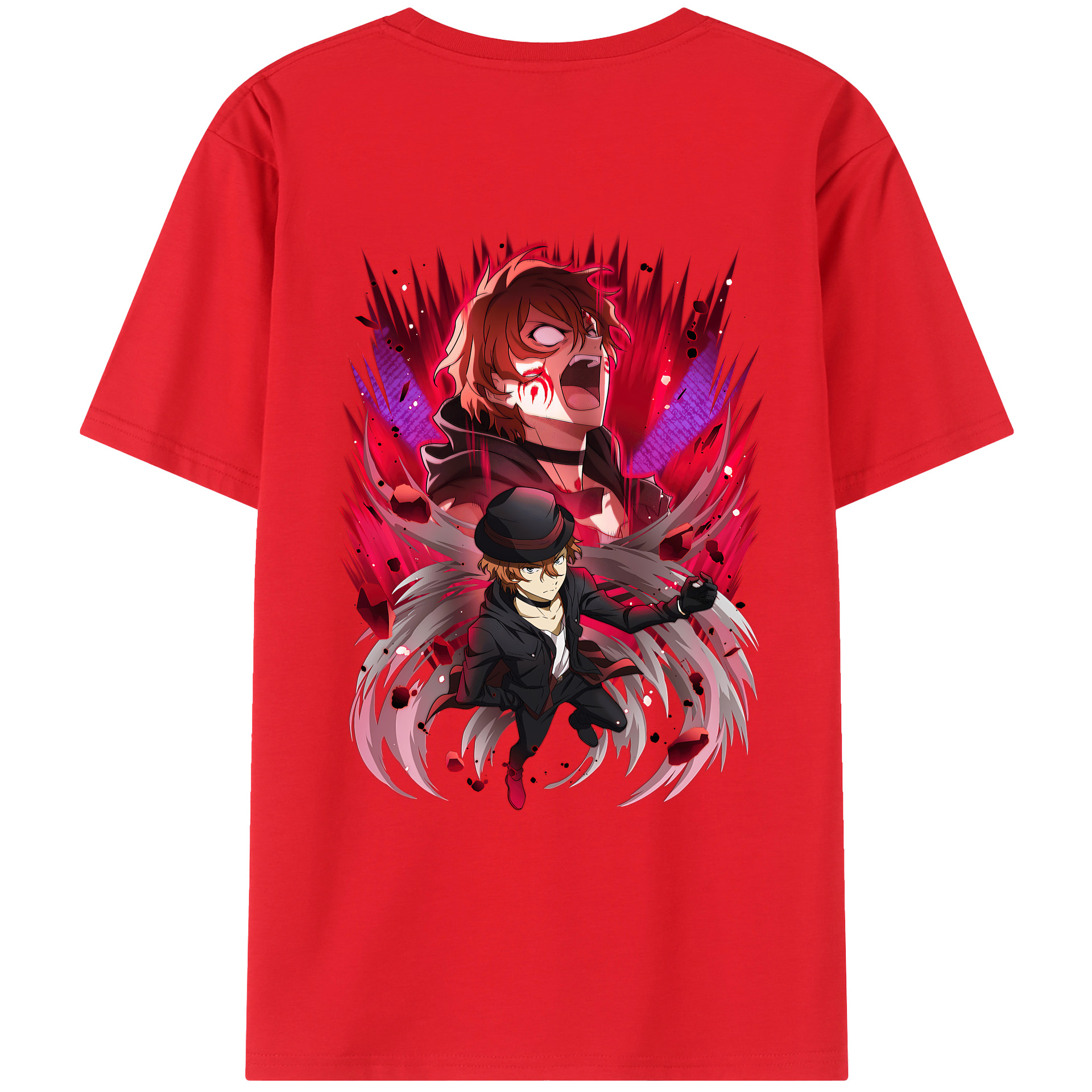（画像用） 文豪ストレイドッグス Bungo Stray Dogs 綿100％ メンズ半袖Tシャツ（バックプリント） 通気性