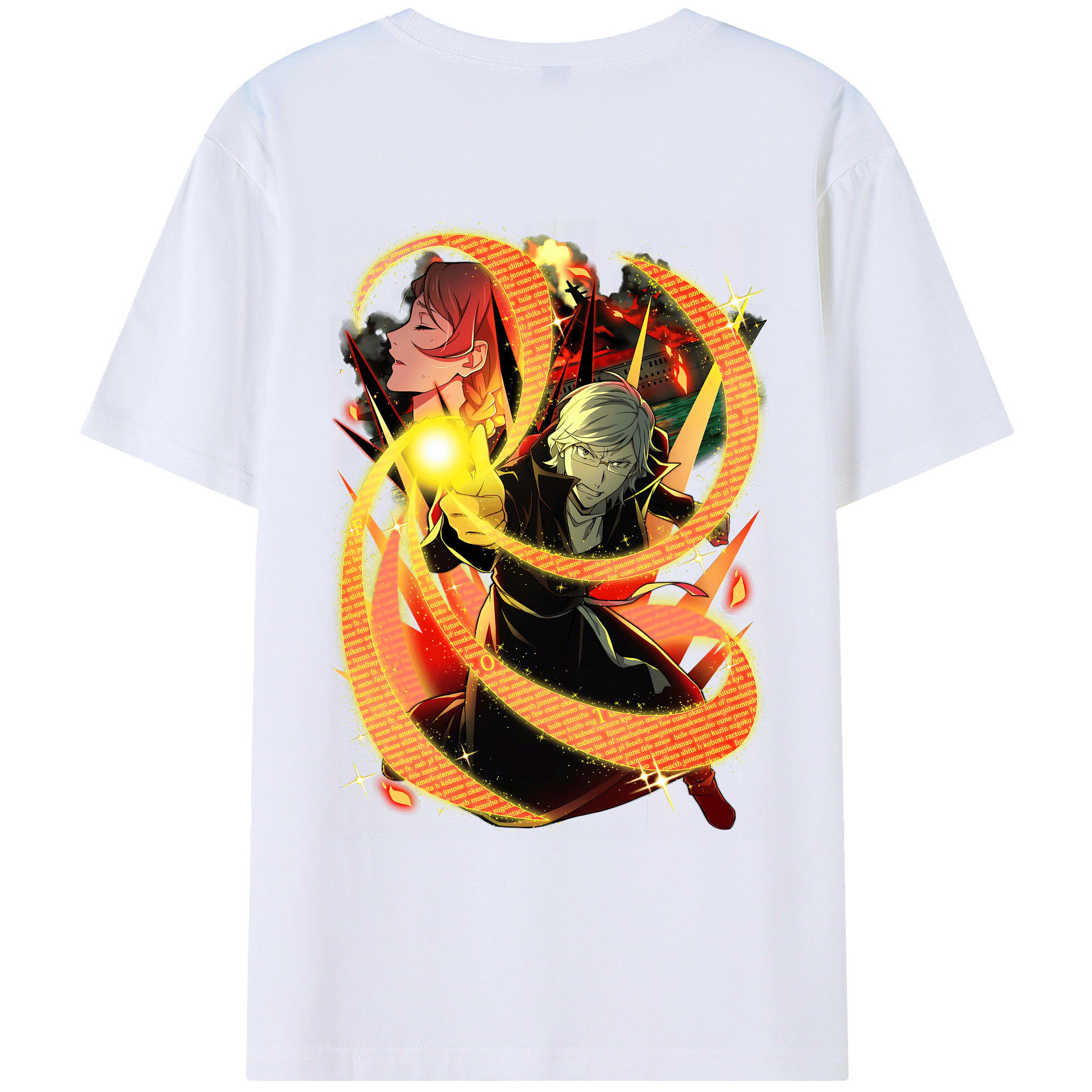 （画像用） 文豪ストレイドッグス Bungo Stray Dogs 綿100％ メンズ半袖Tシャツ（バックプリント） 通気性