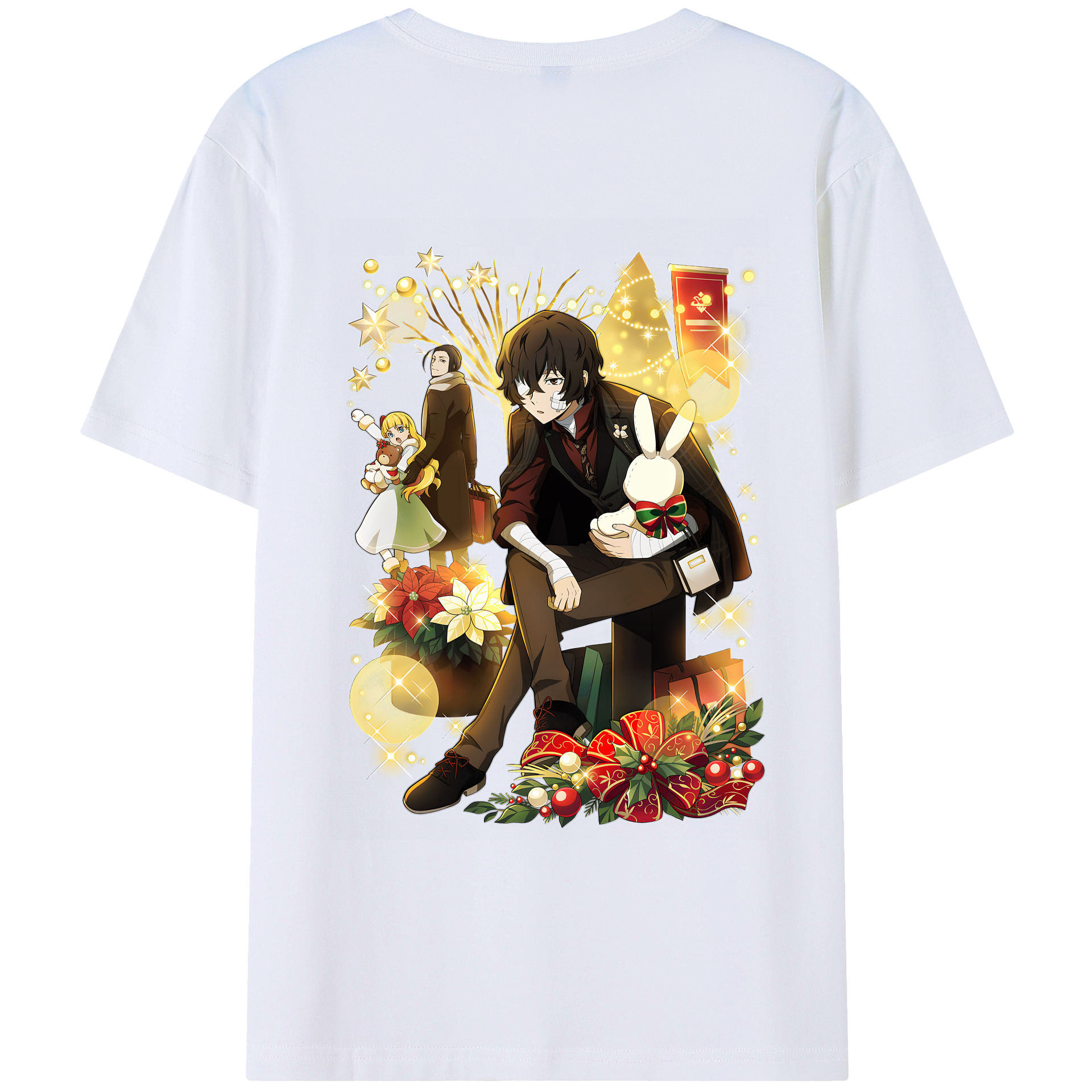 （画像用） 文豪ストレイドッグス Bungo Stray Dogs 綿100％ メンズ半袖Tシャツ（バックプリント） 通気性