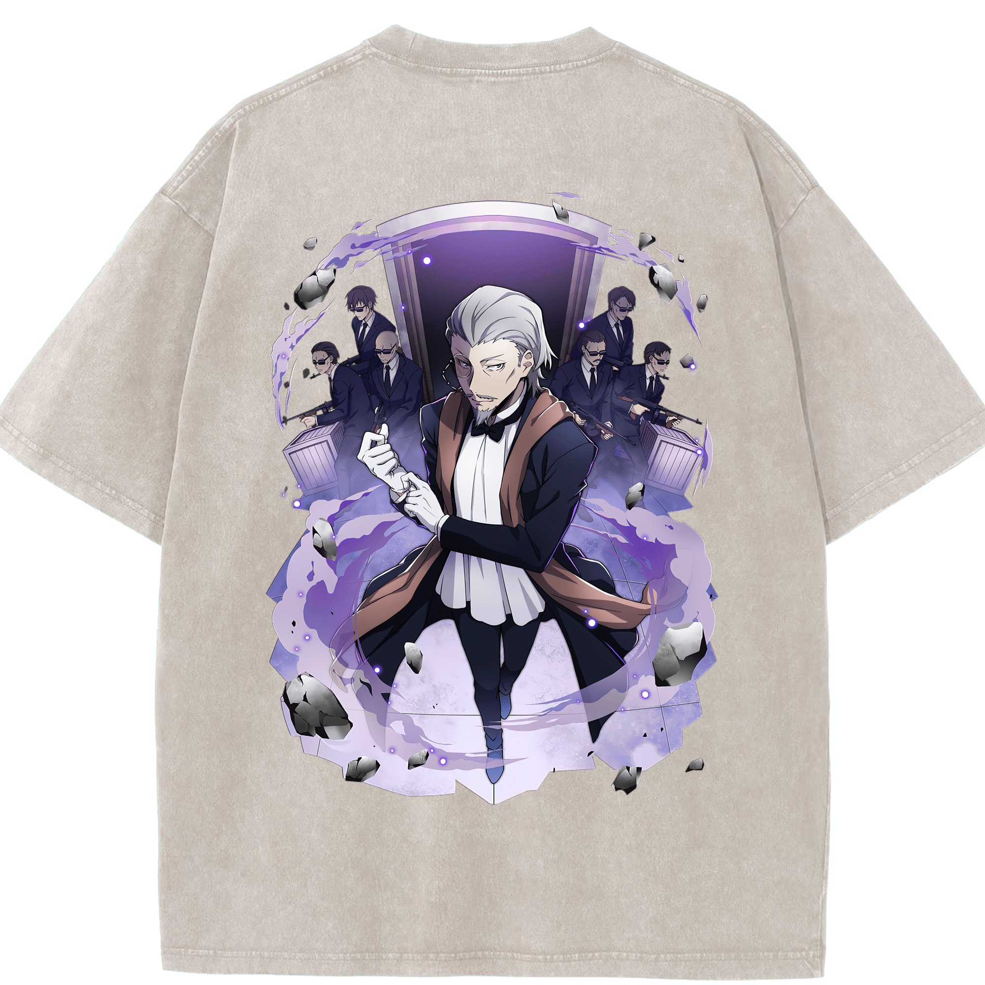 （画像用） 文豪ストレイドッグス Bungo Stray Dogs 綿100% ヴィンテージ風 半袖Tシャツ（背面プリント）