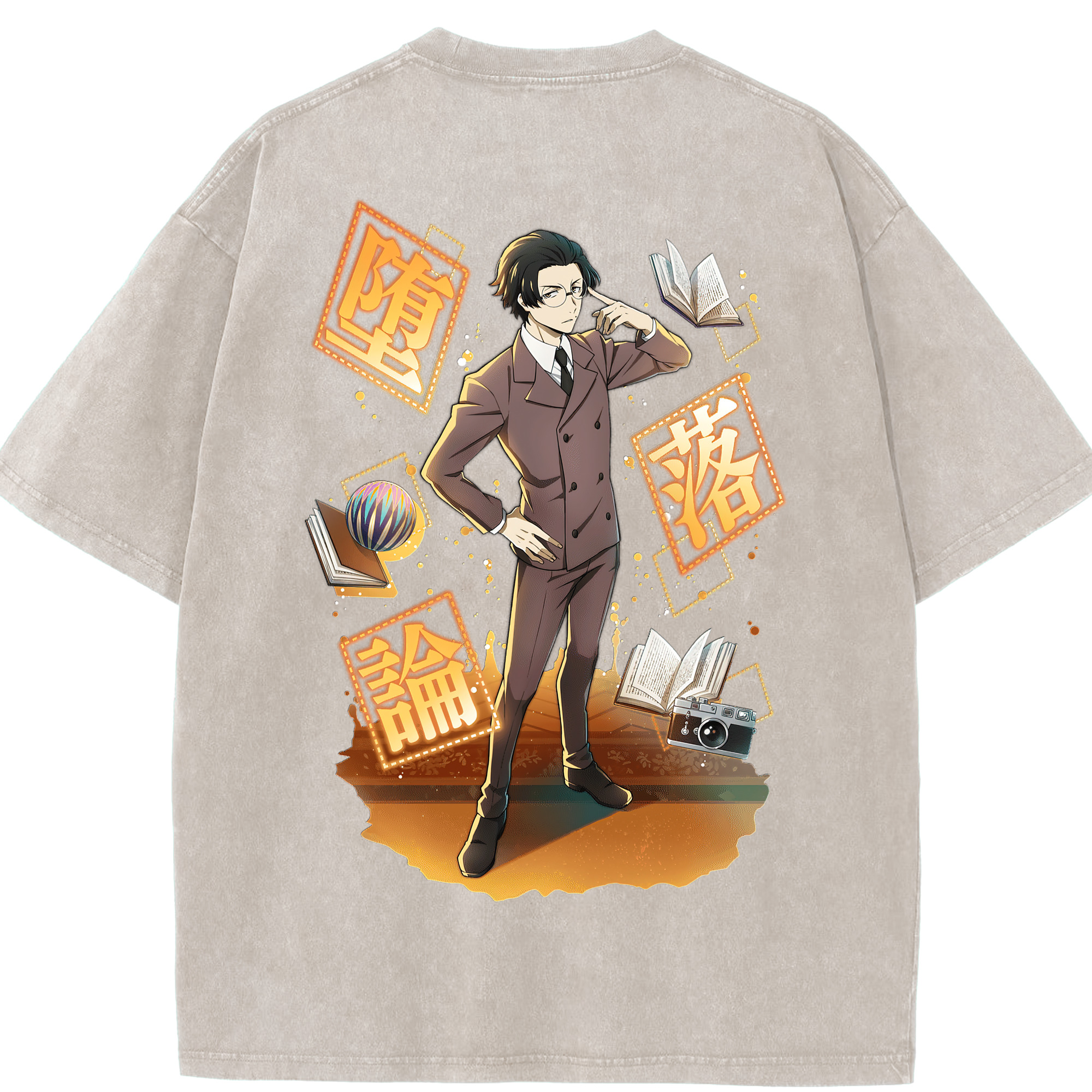 （画像用） 文豪ストレイドッグス Bungo Stray Dogs 綿100% ヴィンテージ風 半袖Tシャツ（背面プリント）