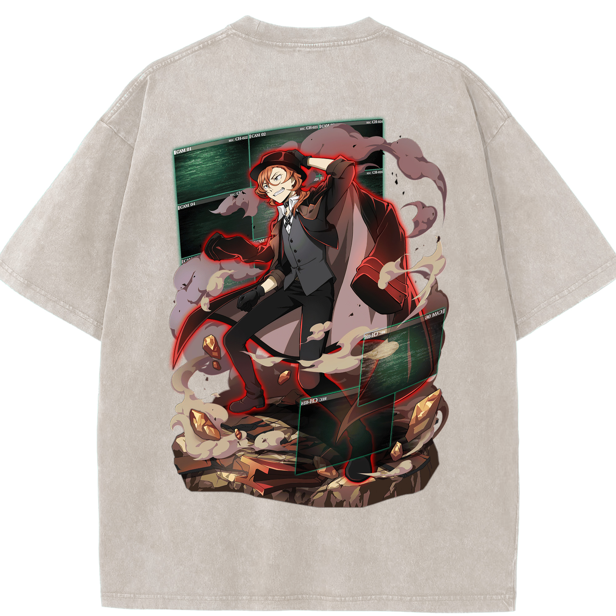 （画像用） 文豪ストレイドッグス Bungo Stray Dogs 綿100% ヴィンテージ風 半袖Tシャツ（背面プリント）