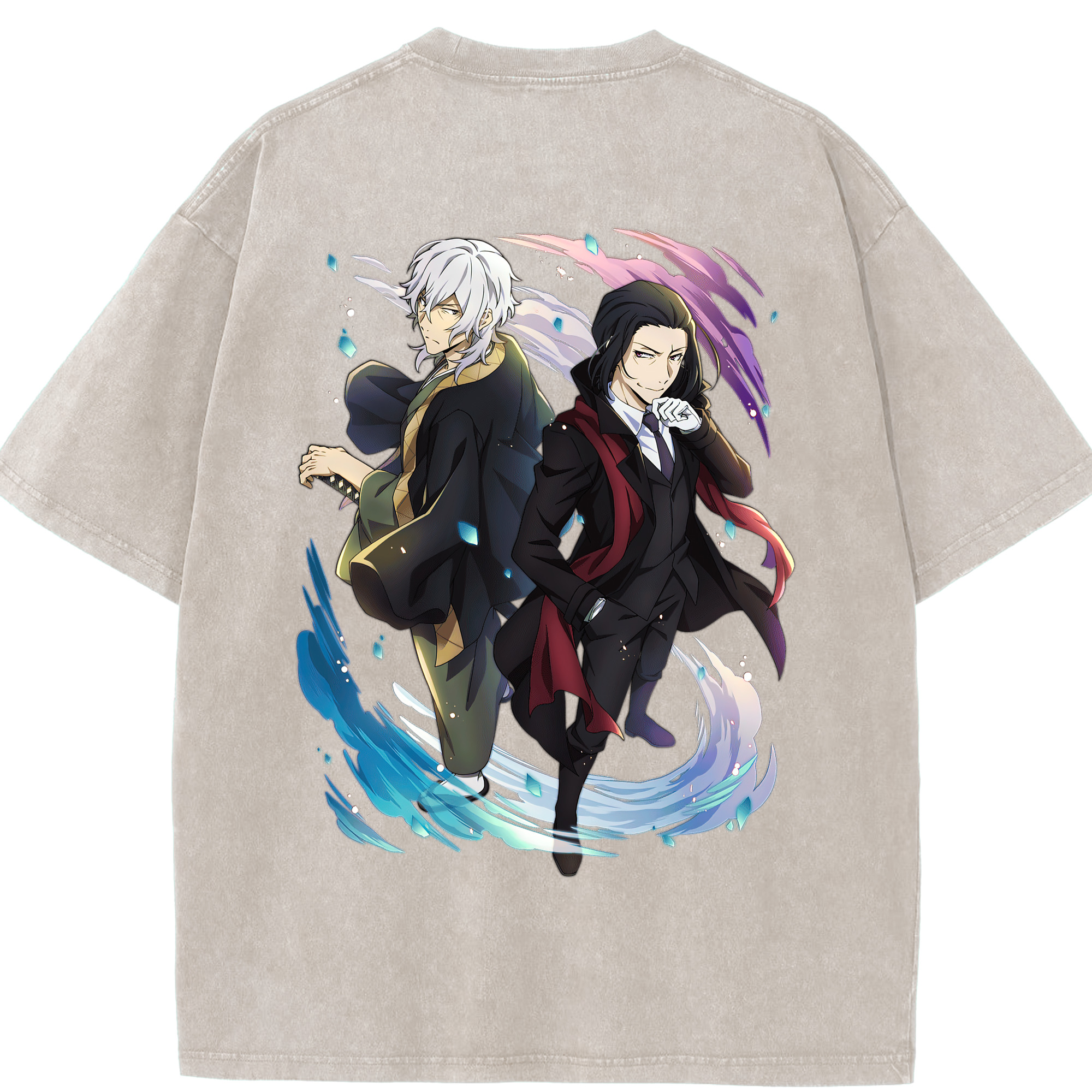 （画像用） 文豪ストレイドッグス Bungo Stray Dogs 綿100% ヴィンテージ風 半袖Tシャツ（背面プリント）