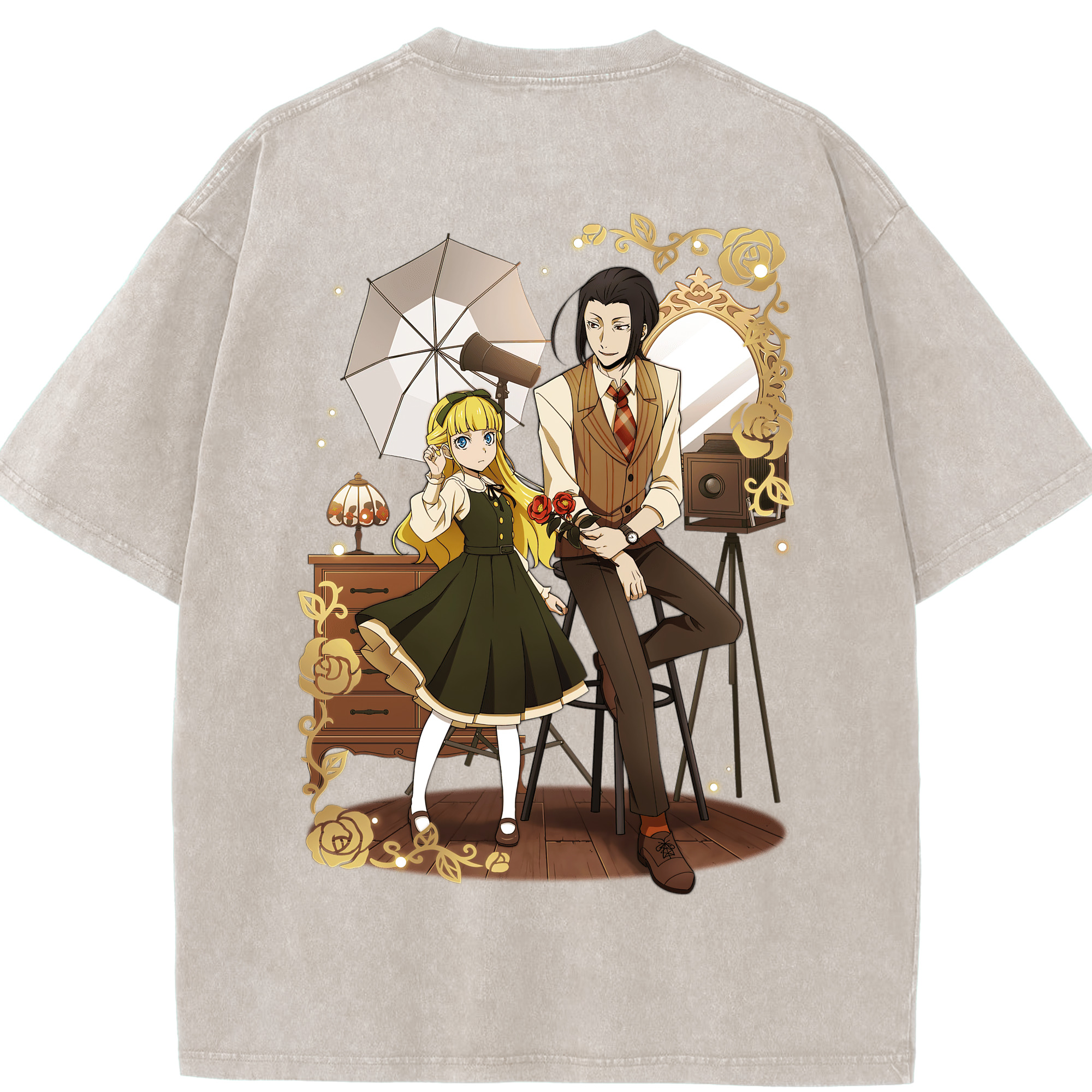 （画像用） 文豪ストレイドッグス Bungo Stray Dogs 綿100% ヴィンテージ風 半袖Tシャツ（背面プリント）