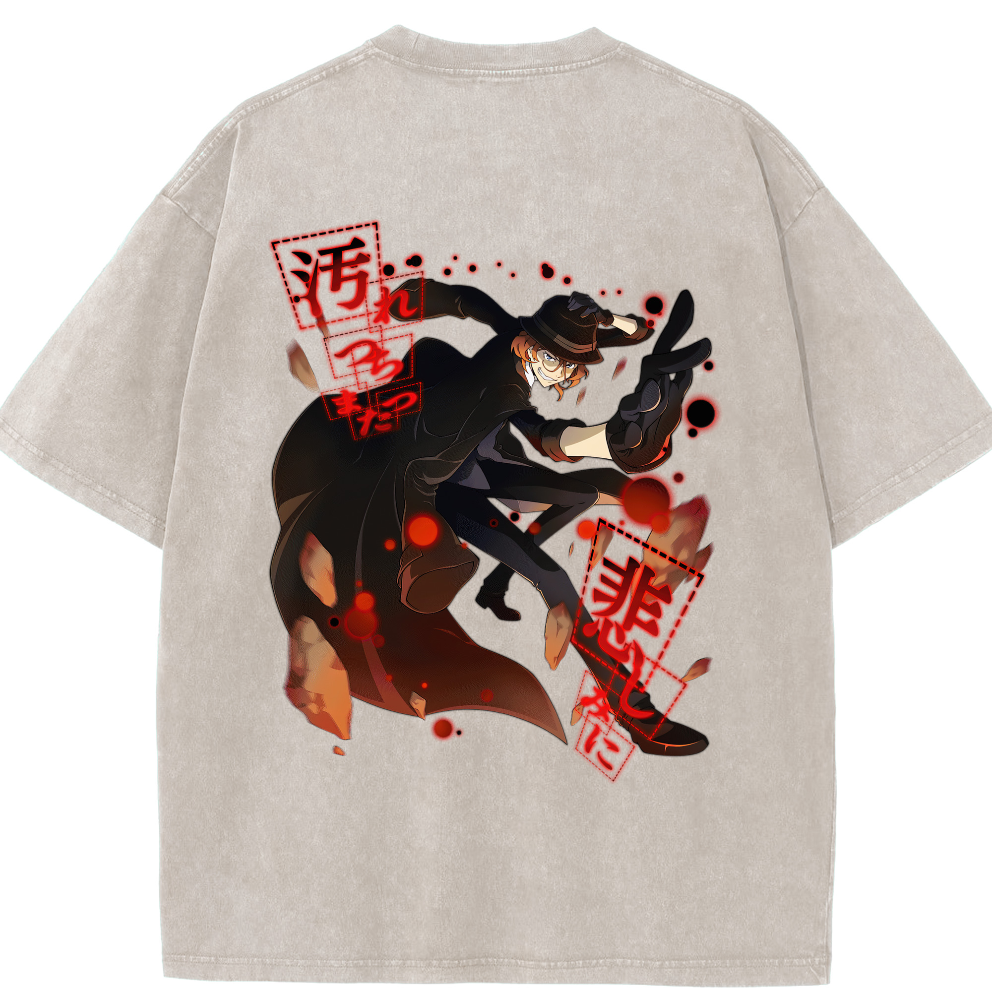 （画像用） 文豪ストレイドッグス Bungo Stray Dogs 綿100% ヴィンテージ風 半袖Tシャツ（背面プリント）
