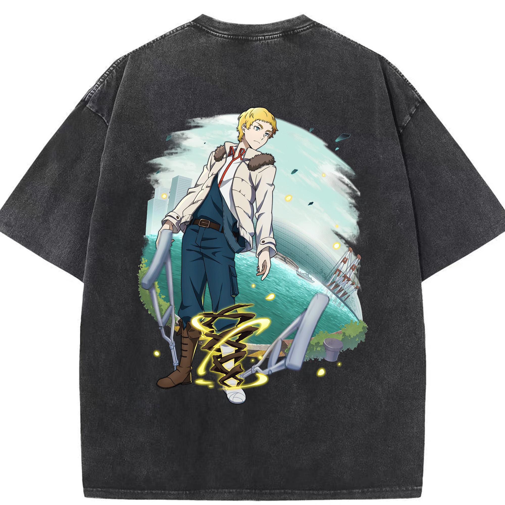 （画像用） 文豪ストレイドッグス Bungo Stray Dogs 綿100% ヴィンテージ風 半袖Tシャツ（背面プリント）