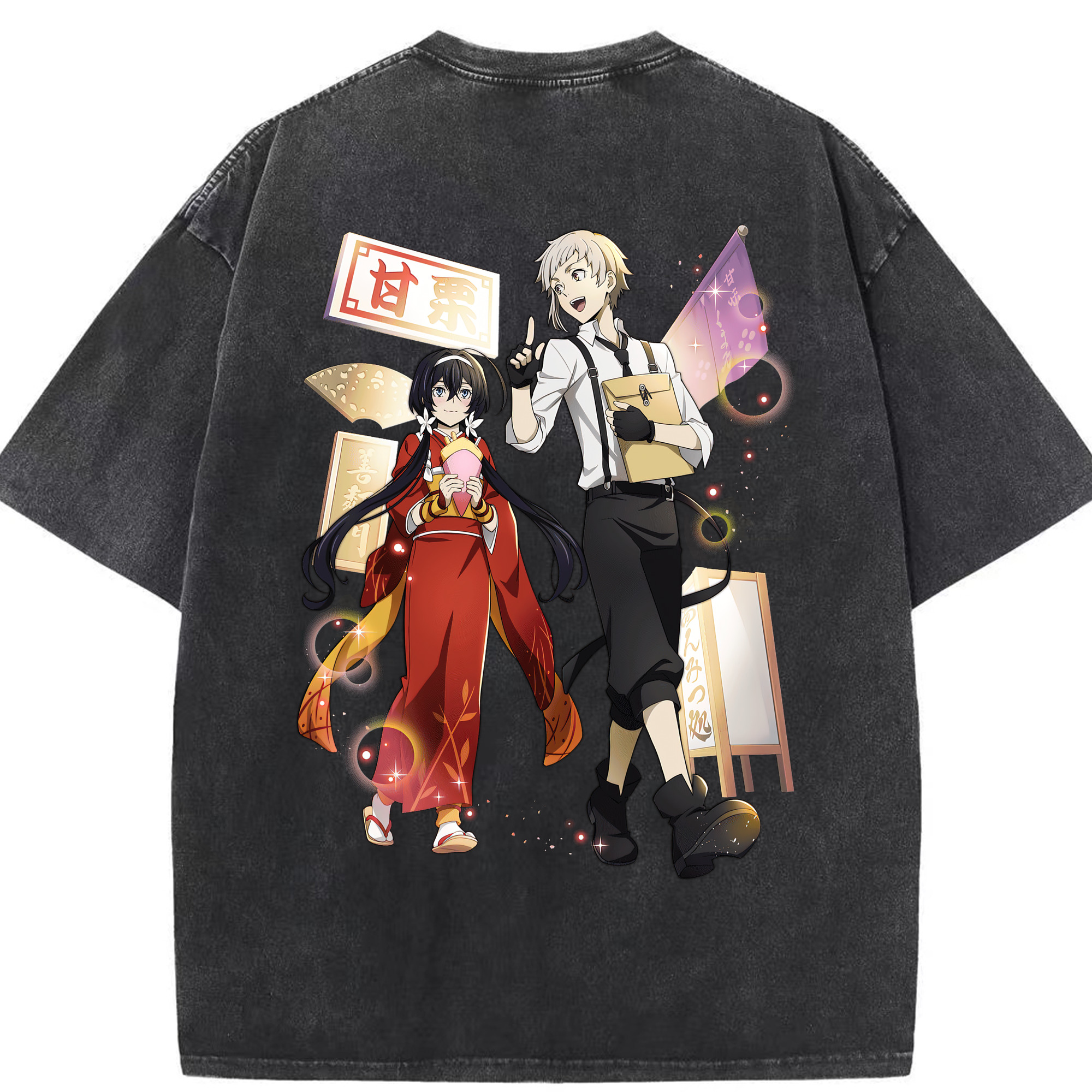 （画像用） 文豪ストレイドッグス Bungo Stray Dogs 綿100% ヴィンテージ風 半袖Tシャツ（背面プリント）
