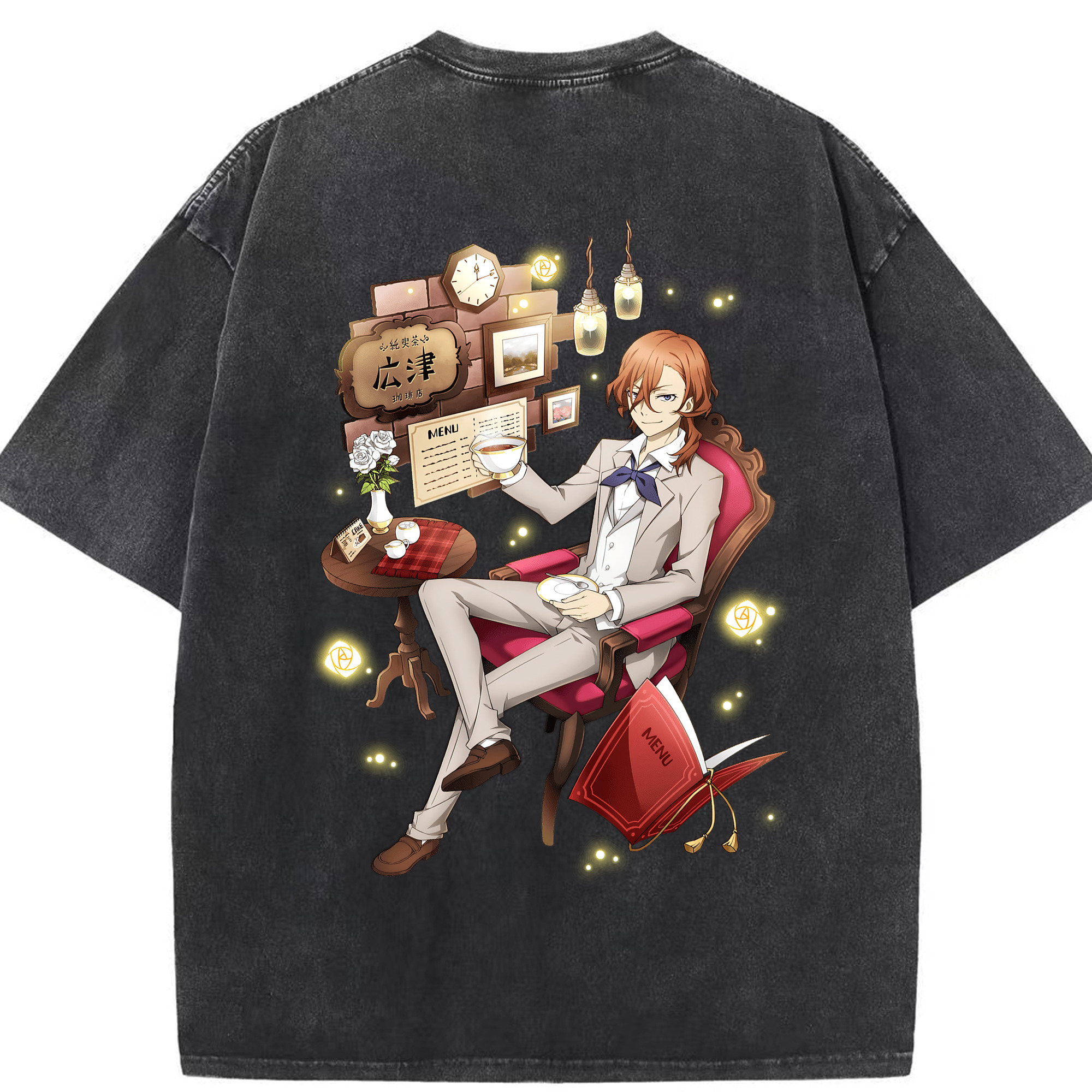 （画像用） 文豪ストレイドッグス Bungo Stray Dogs 綿100% ヴィンテージ風 半袖Tシャツ（背面プリント）