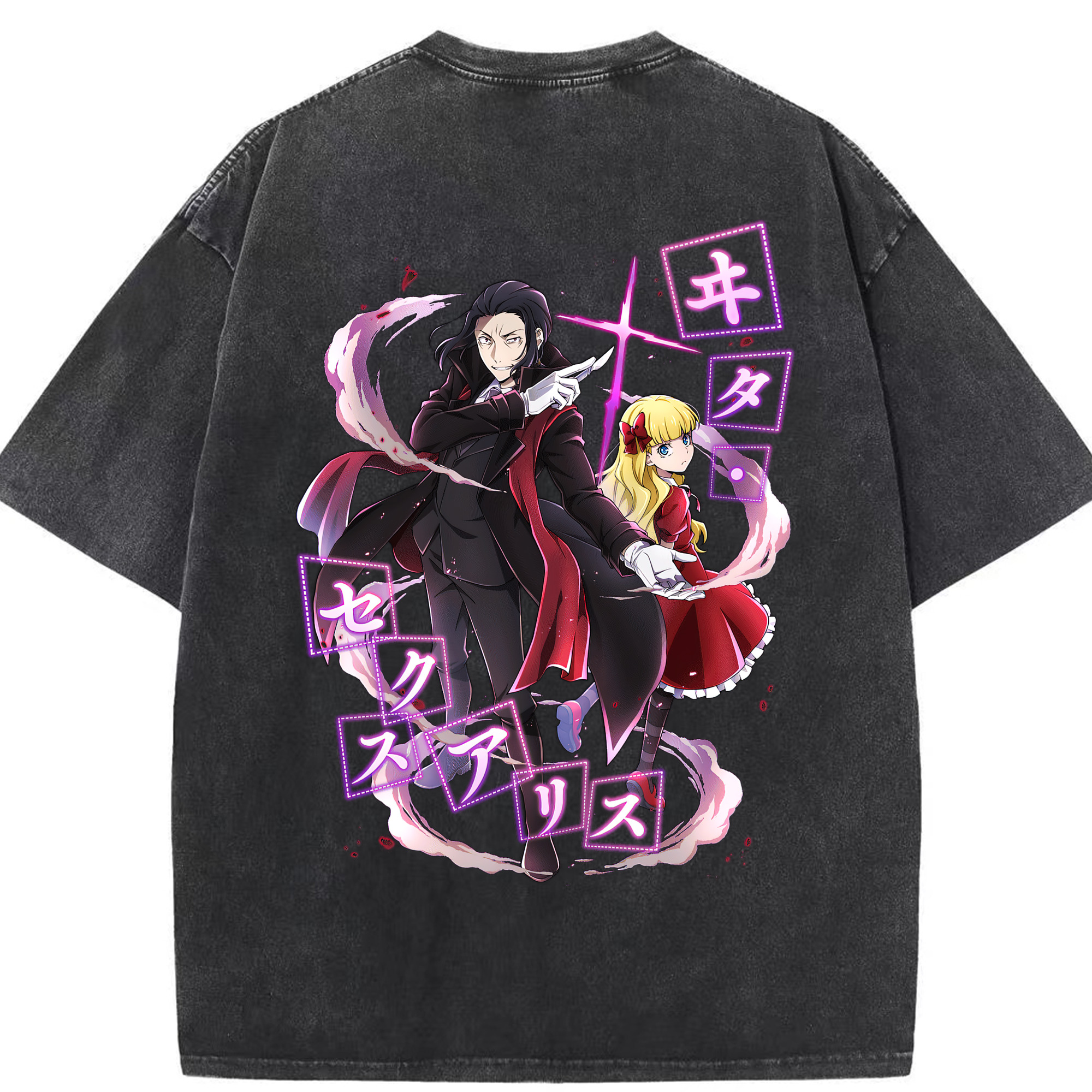 （画像用） 文豪ストレイドッグス Bungo Stray Dogs 綿100% ヴィンテージ風 半袖Tシャツ（背面プリント）