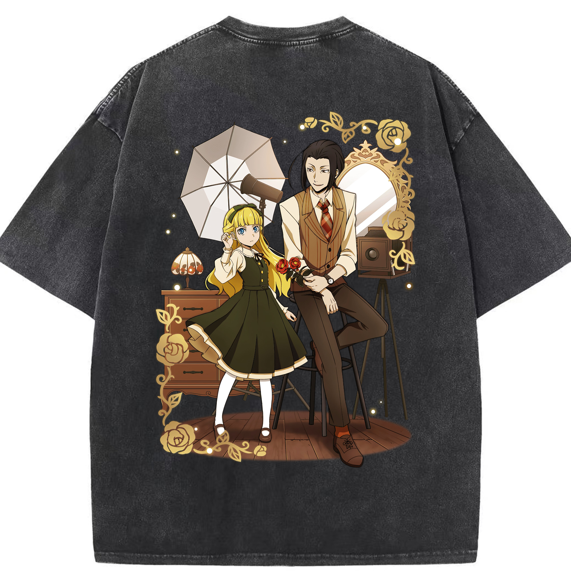 （画像用） 文豪ストレイドッグス Bungo Stray Dogs 綿100% ヴィンテージ風 半袖Tシャツ（背面プリント）