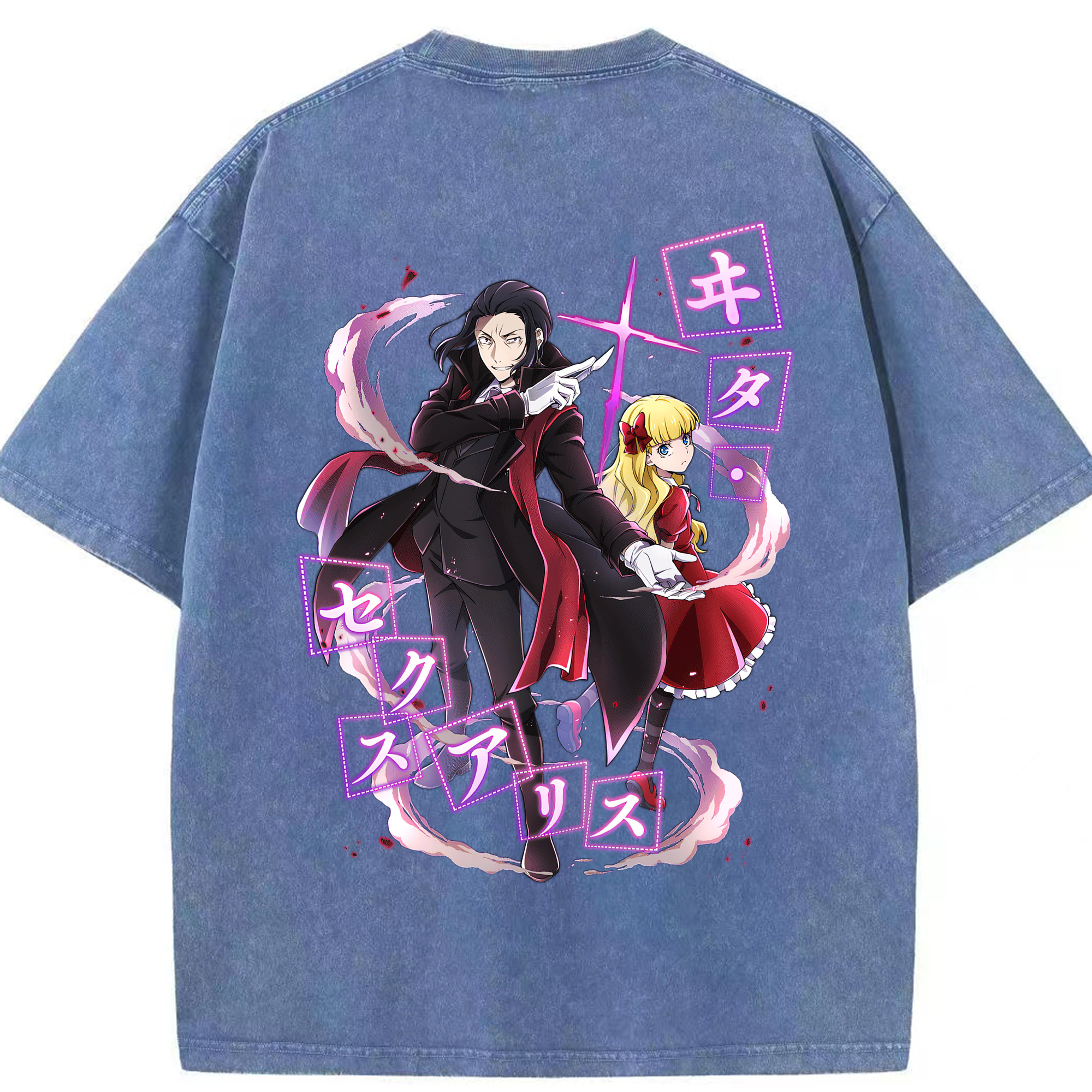 （画像用） 文豪ストレイドッグス Bungo Stray Dogs 綿100% ヴィンテージ風 半袖Tシャツ（背面プリント）