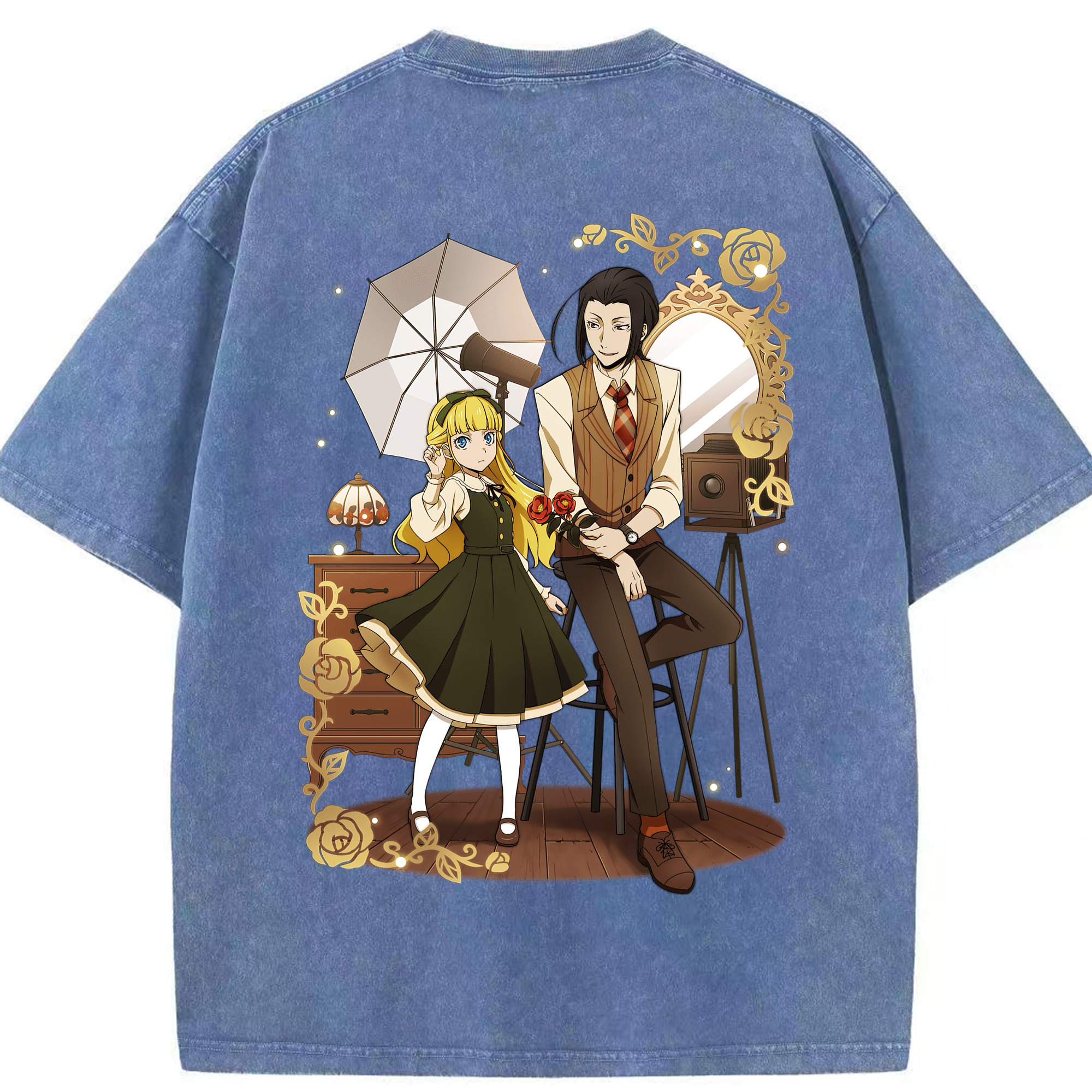 （画像用） 文豪ストレイドッグス Bungo Stray Dogs 綿100% ヴィンテージ風 半袖Tシャツ（背面プリント）