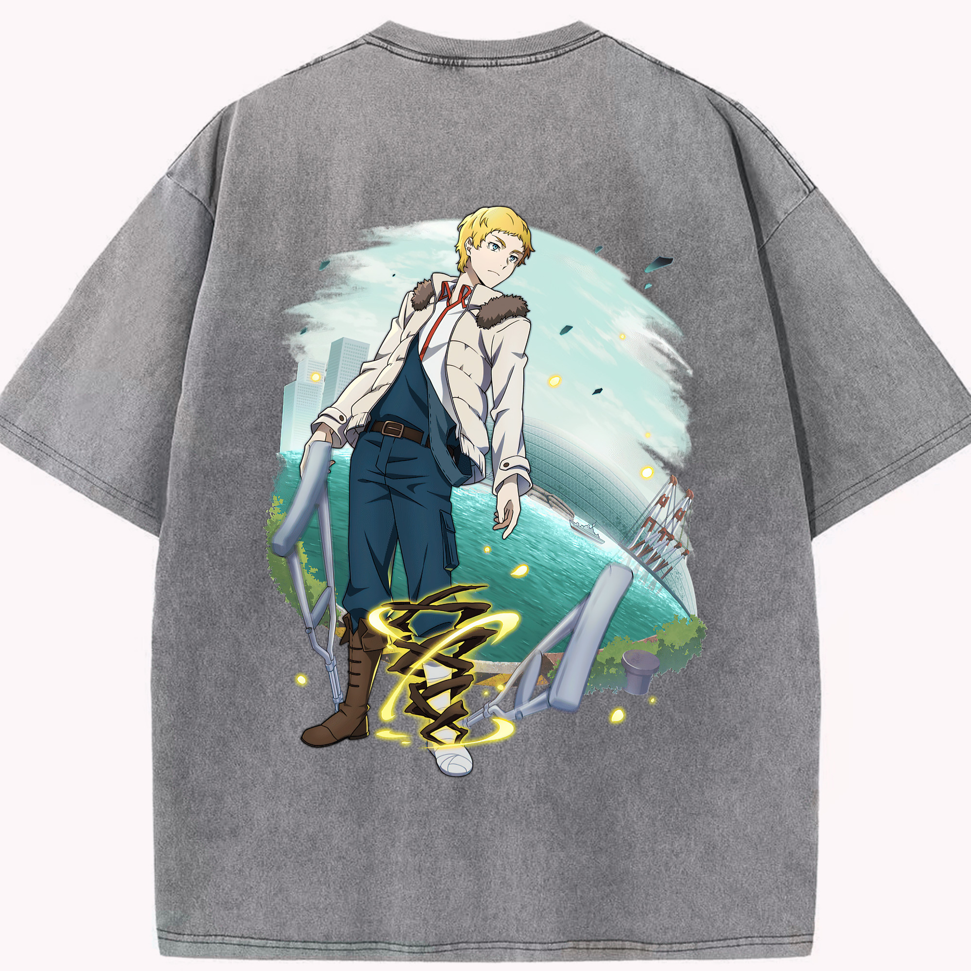 （画像用） 文豪ストレイドッグス Bungo Stray Dogs 綿100% ヴィンテージ風 半袖Tシャツ（背面プリント）