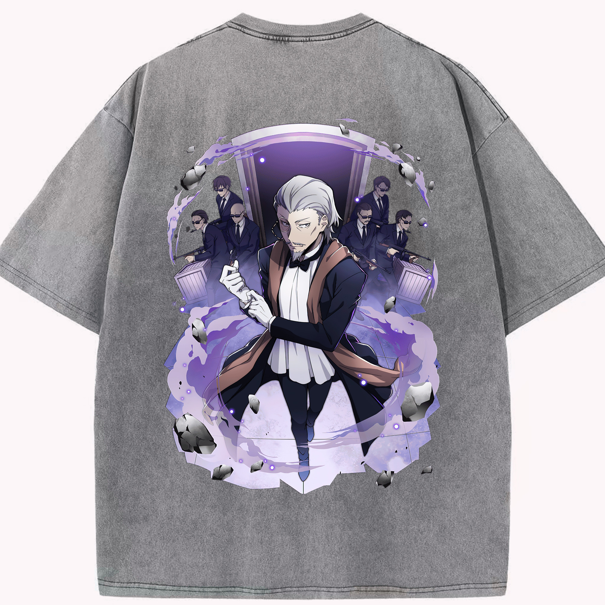 （画像用） 文豪ストレイドッグス Bungo Stray Dogs 綿100% ヴィンテージ風 半袖Tシャツ（背面プリント）