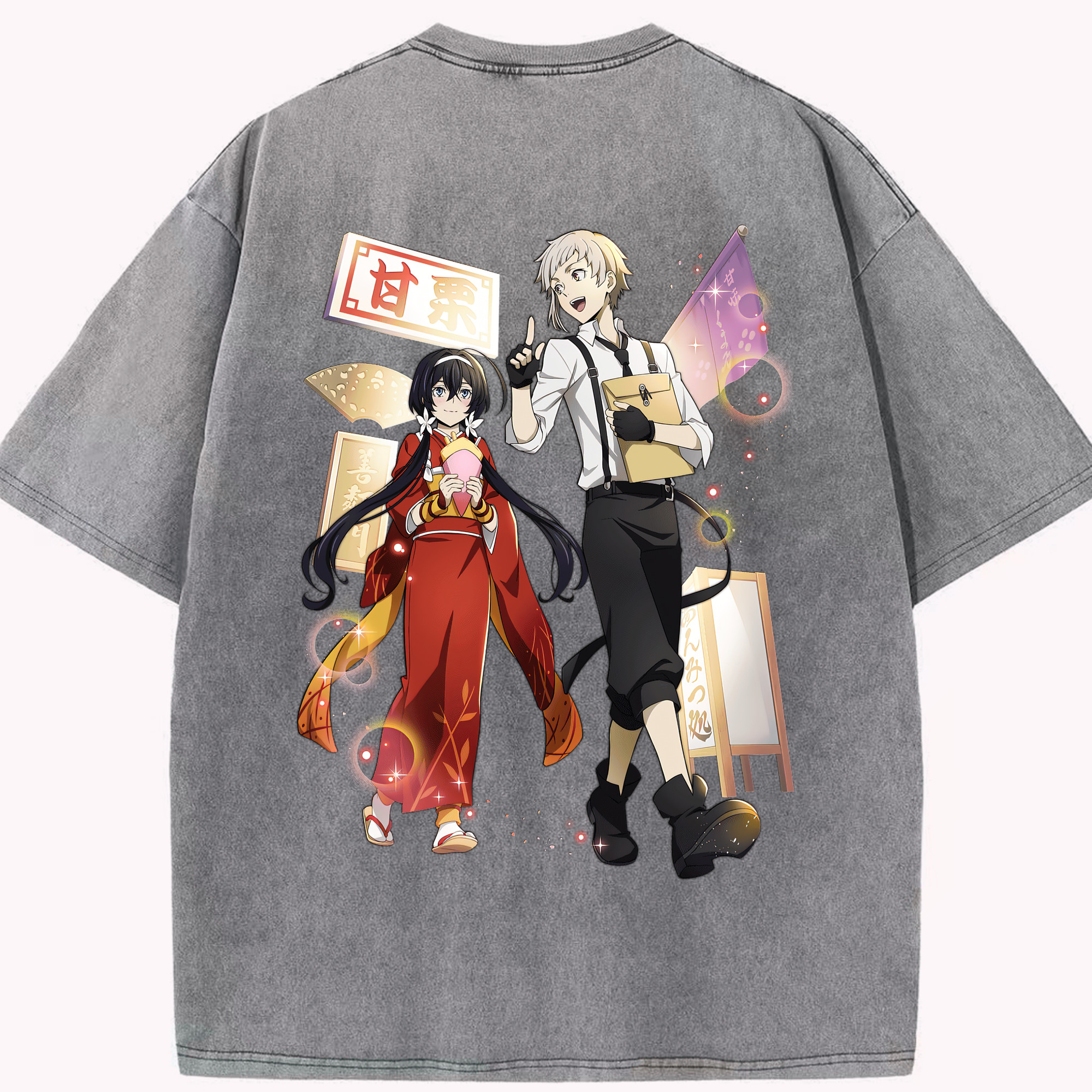 （画像用） 文豪ストレイドッグス Bungo Stray Dogs 綿100% ヴィンテージ風 半袖Tシャツ（背面プリント）
