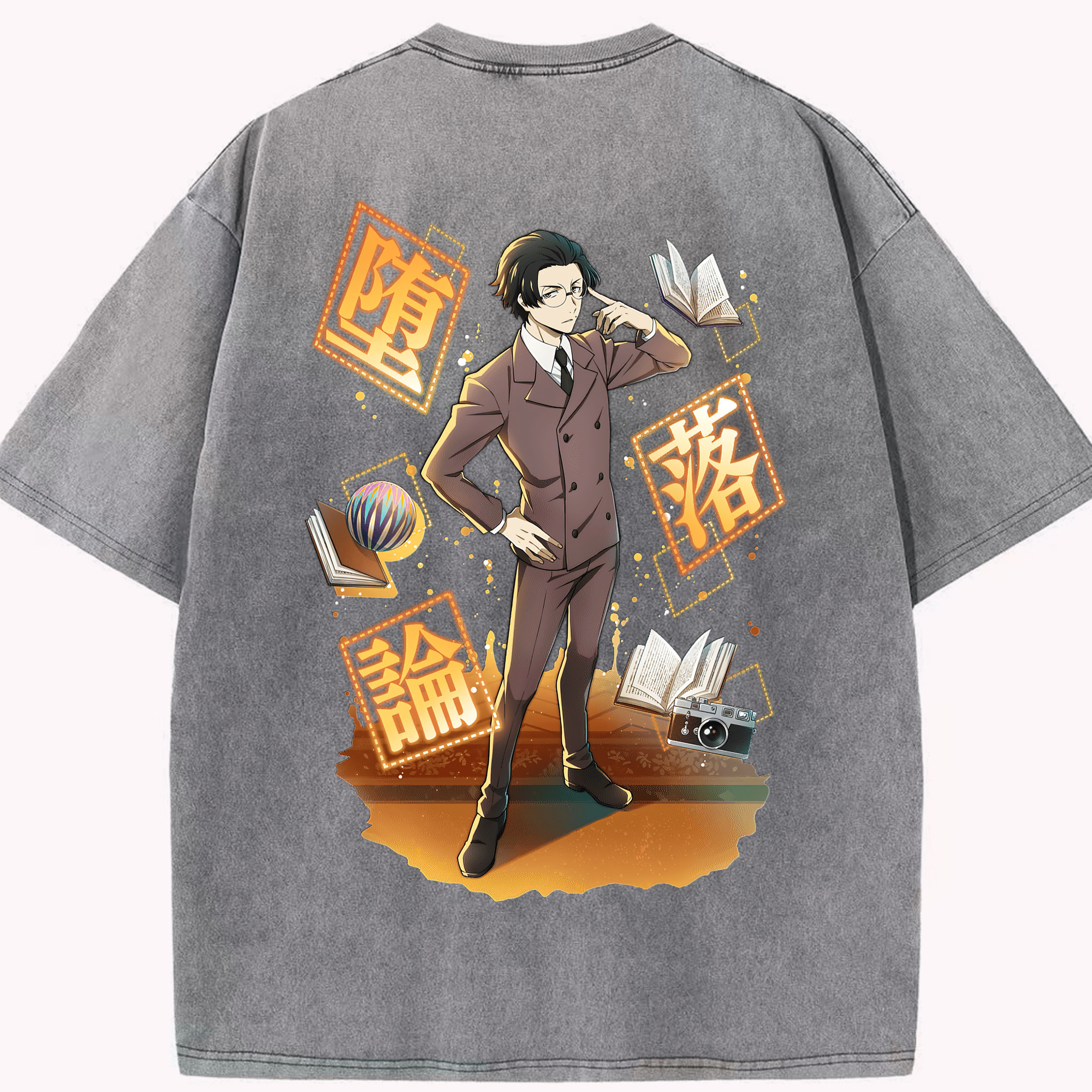 （画像用） 文豪ストレイドッグス Bungo Stray Dogs 綿100% ヴィンテージ風 半袖Tシャツ（背面プリント）