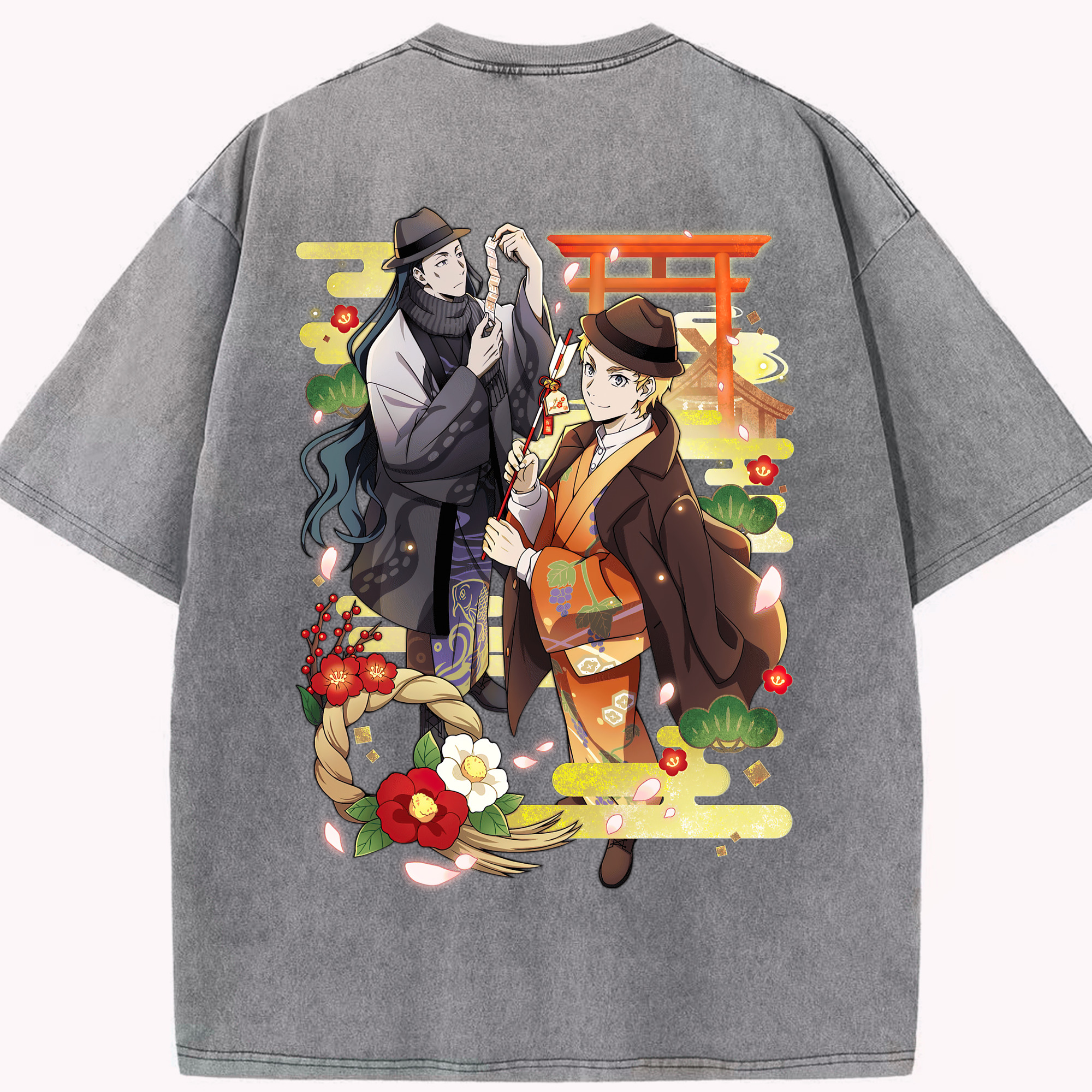 （画像用） 文豪ストレイドッグス Bungo Stray Dogs 綿100% ヴィンテージ風 半袖Tシャツ（背面プリント）