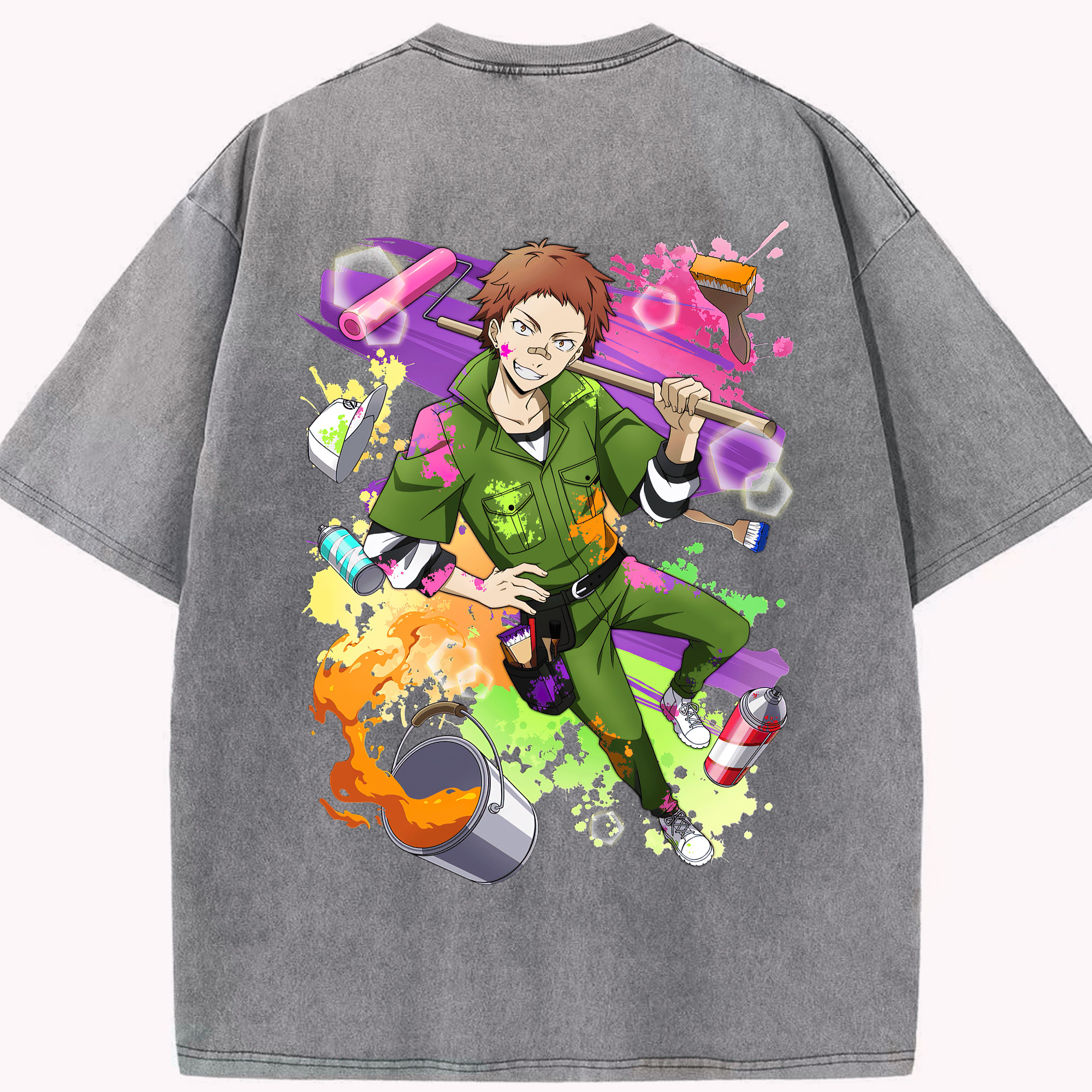 （画像用） 文豪ストレイドッグス Bungo Stray Dogs 綿100% ヴィンテージ風 半袖Tシャツ（背面プリント）