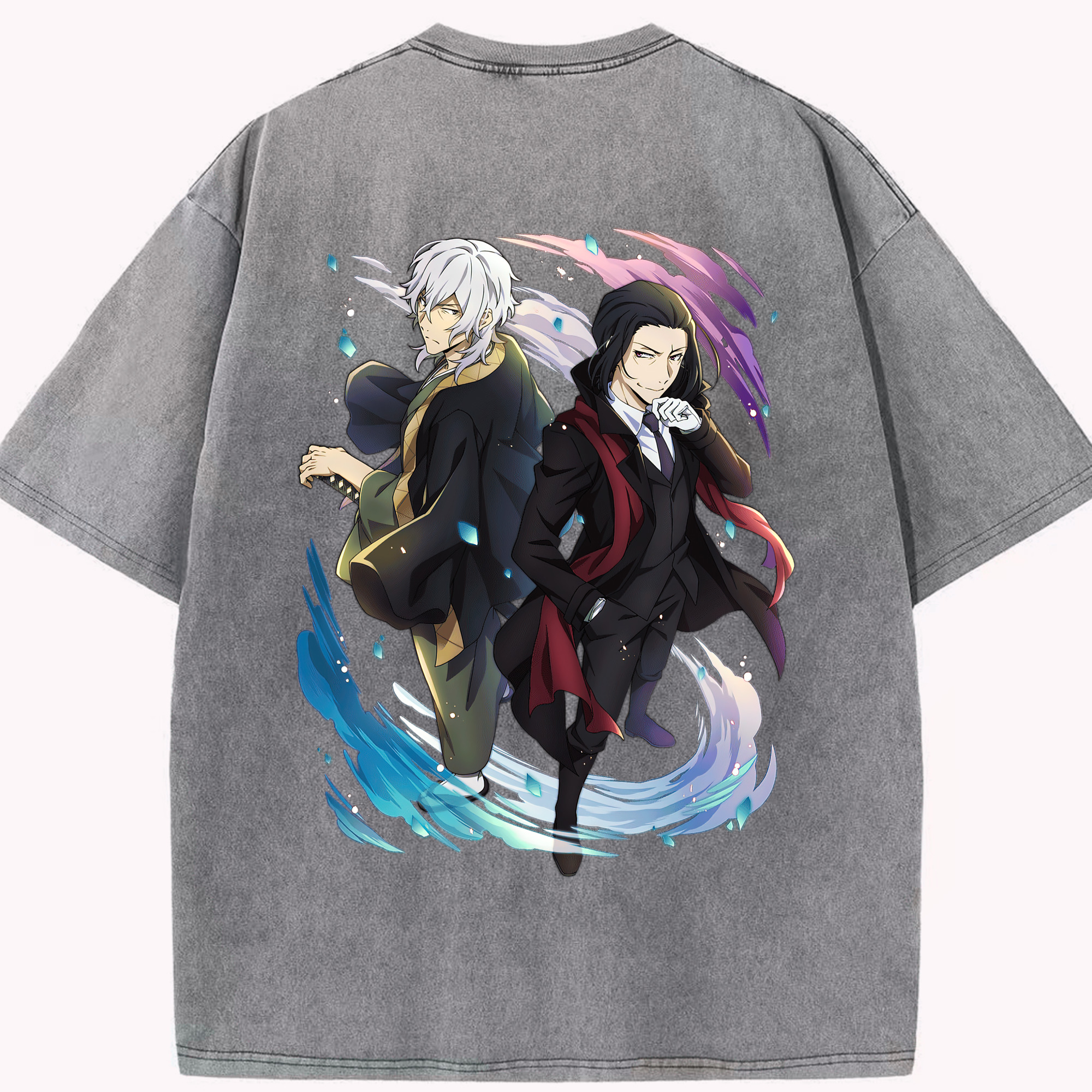 （画像用） 文豪ストレイドッグス Bungo Stray Dogs 綿100% ヴィンテージ風 半袖Tシャツ（背面プリント）