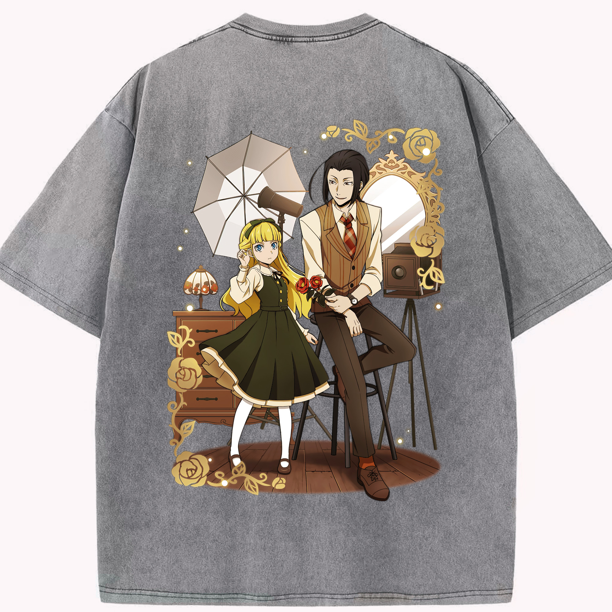 （画像用） 文豪ストレイドッグス Bungo Stray Dogs 綿100% ヴィンテージ風 半袖Tシャツ（背面プリント）