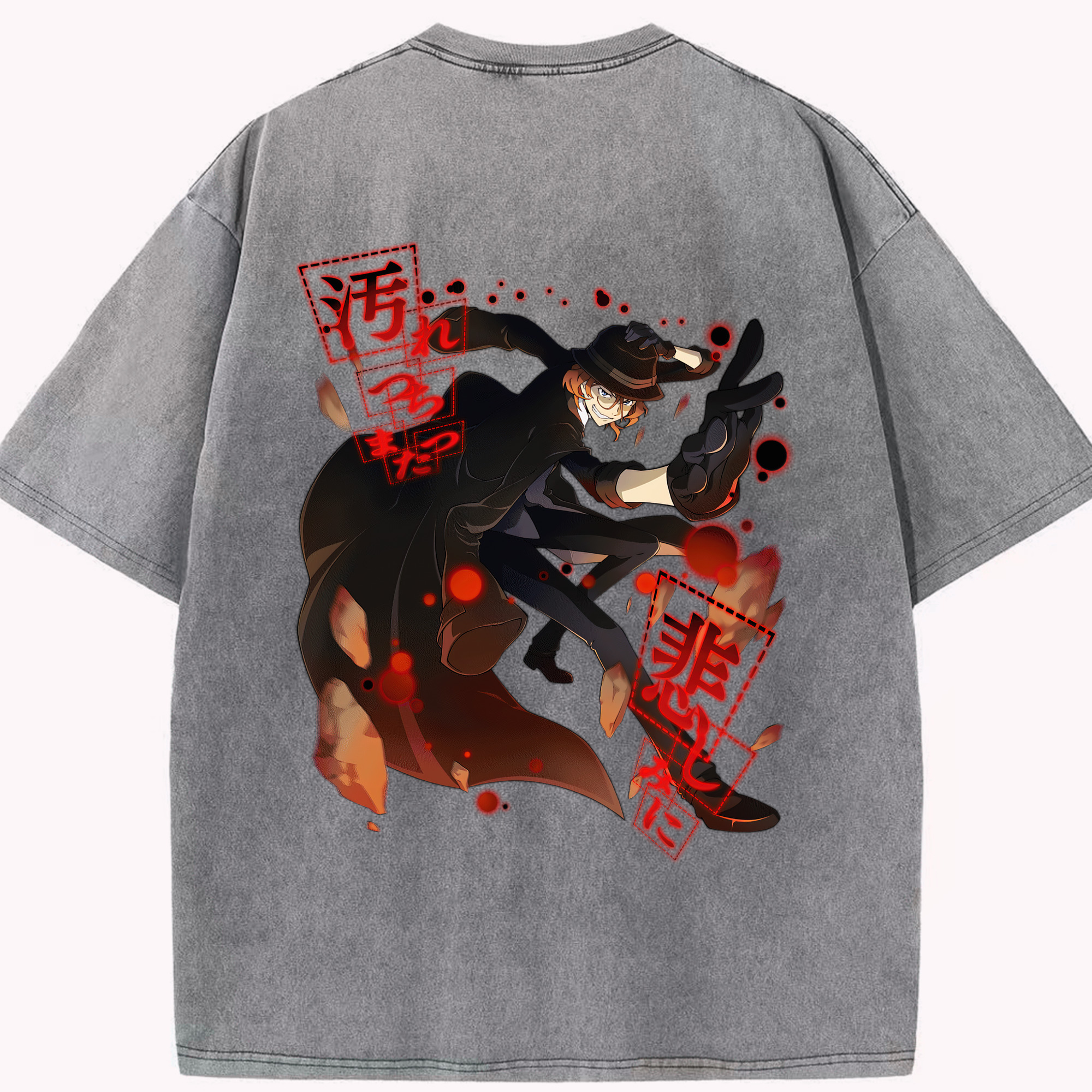 （画像用） 文豪ストレイドッグス Bungo Stray Dogs 綿100% ヴィンテージ風 半袖Tシャツ（背面プリント）