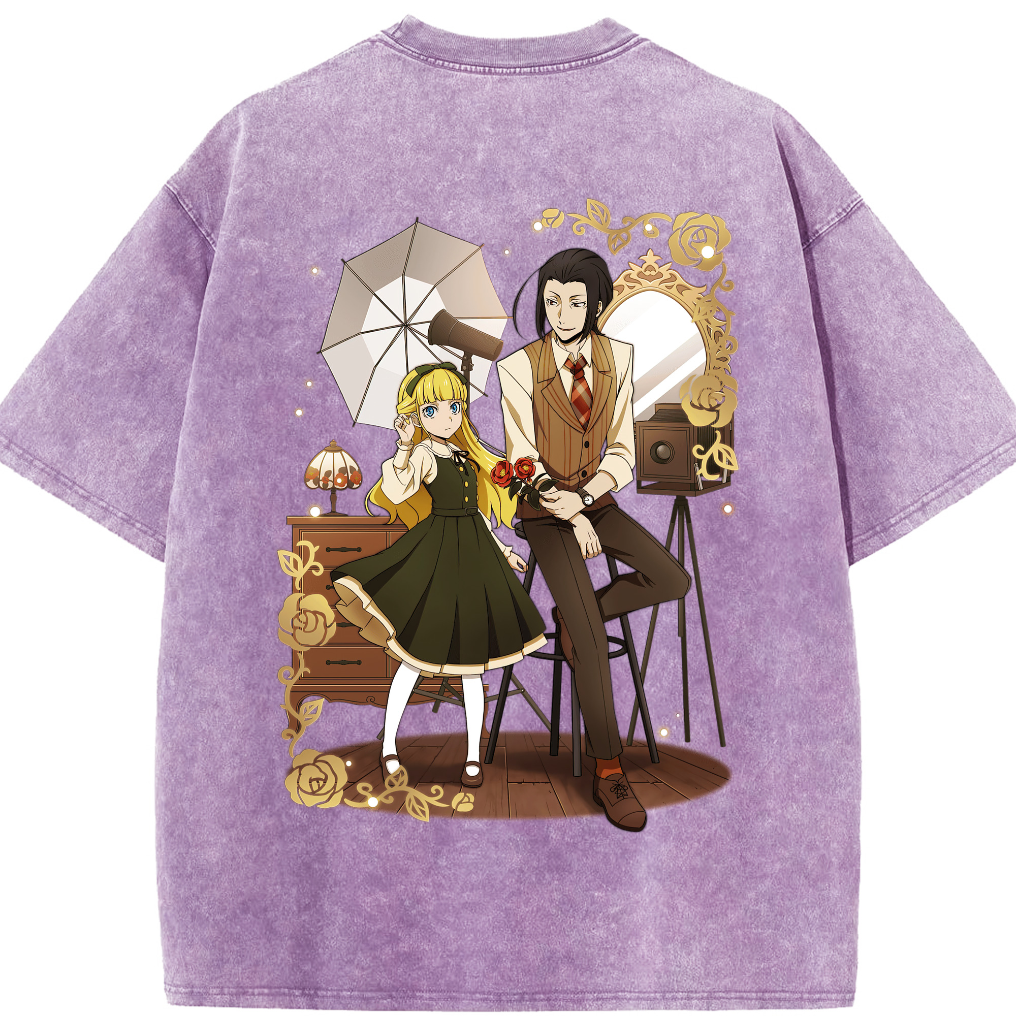 （画像用） 文豪ストレイドッグス Bungo Stray Dogs 綿100% ヴィンテージ風 半袖Tシャツ（背面プリント）
