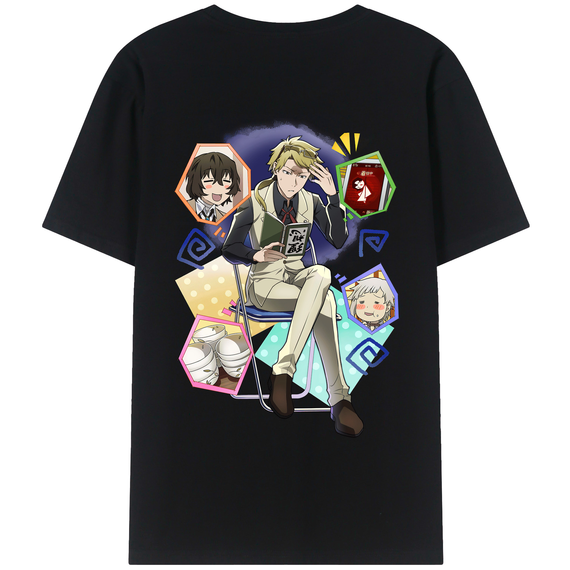 （画像用） 文豪ストレイドッグス Bungo Stray Dogs 綿100％ メンズ半袖Tシャツ（バックプリント） 通気性