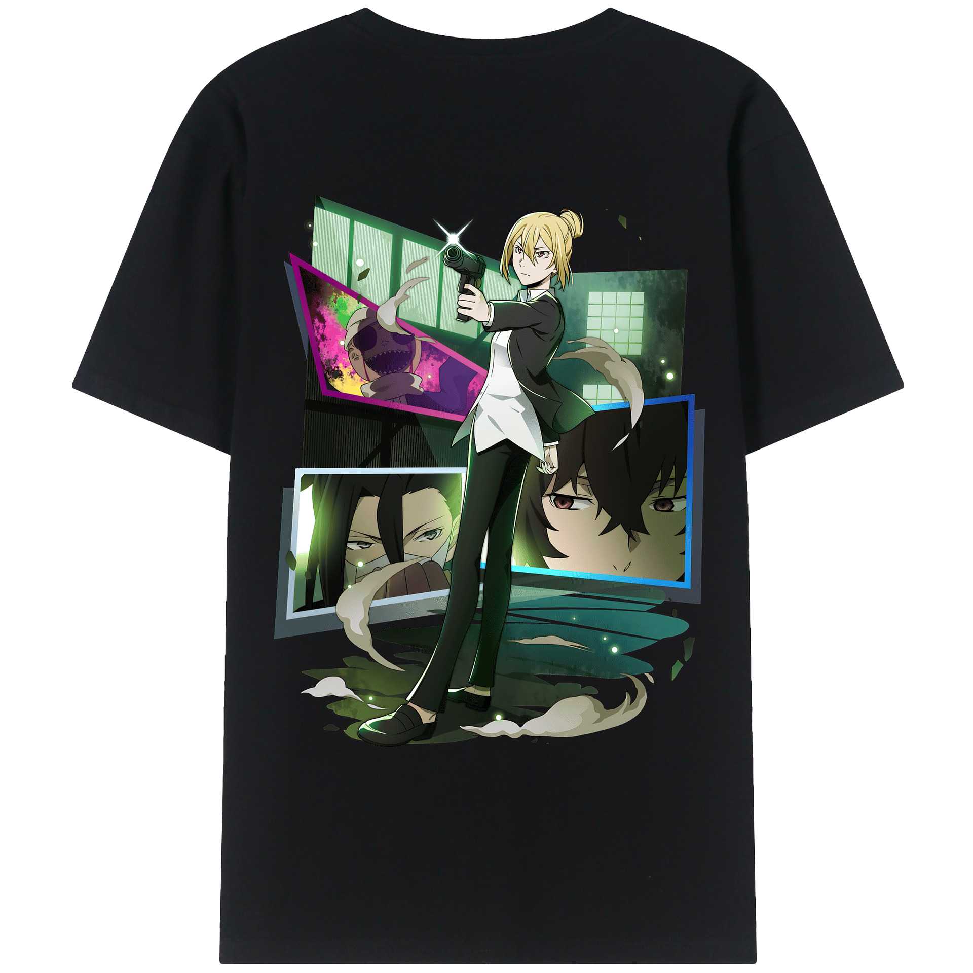 （画像用） 文豪ストレイドッグス Bungo Stray Dogs 綿100％ メンズ半袖Tシャツ（バックプリント） 通気性