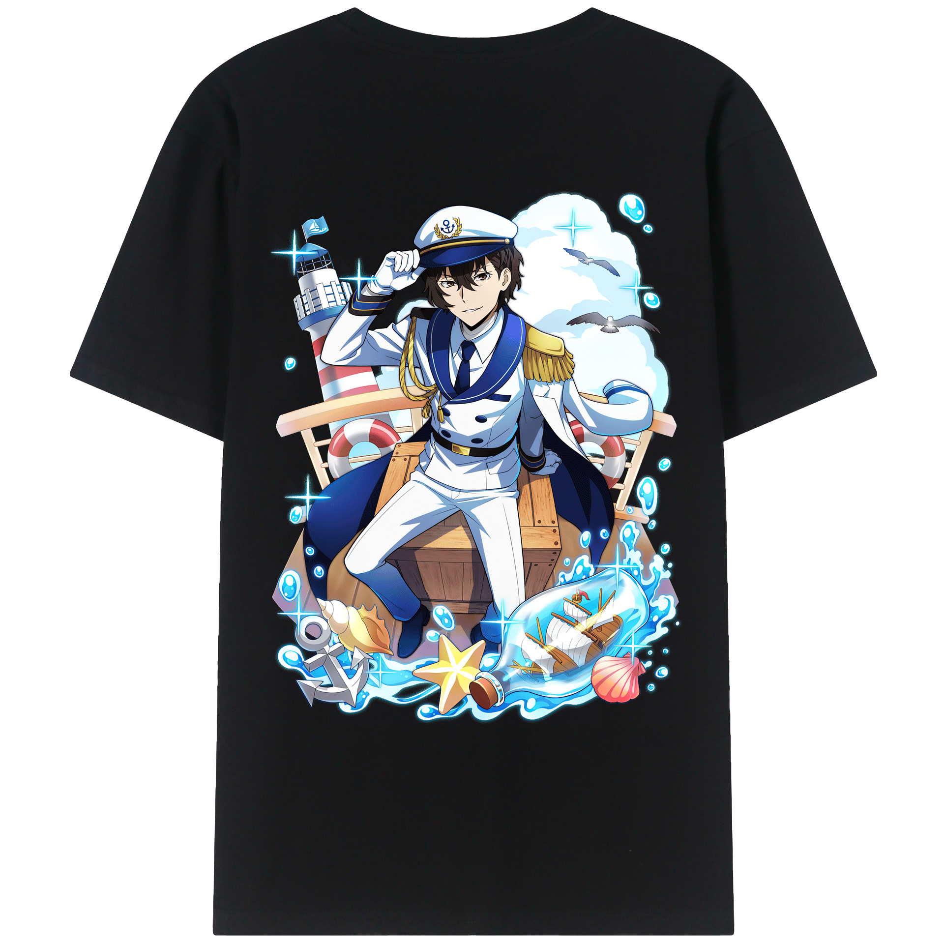 （画像用） 文豪ストレイドッグス Bungo Stray Dogs 綿100％ メンズ半袖Tシャツ（バックプリント） 通気性