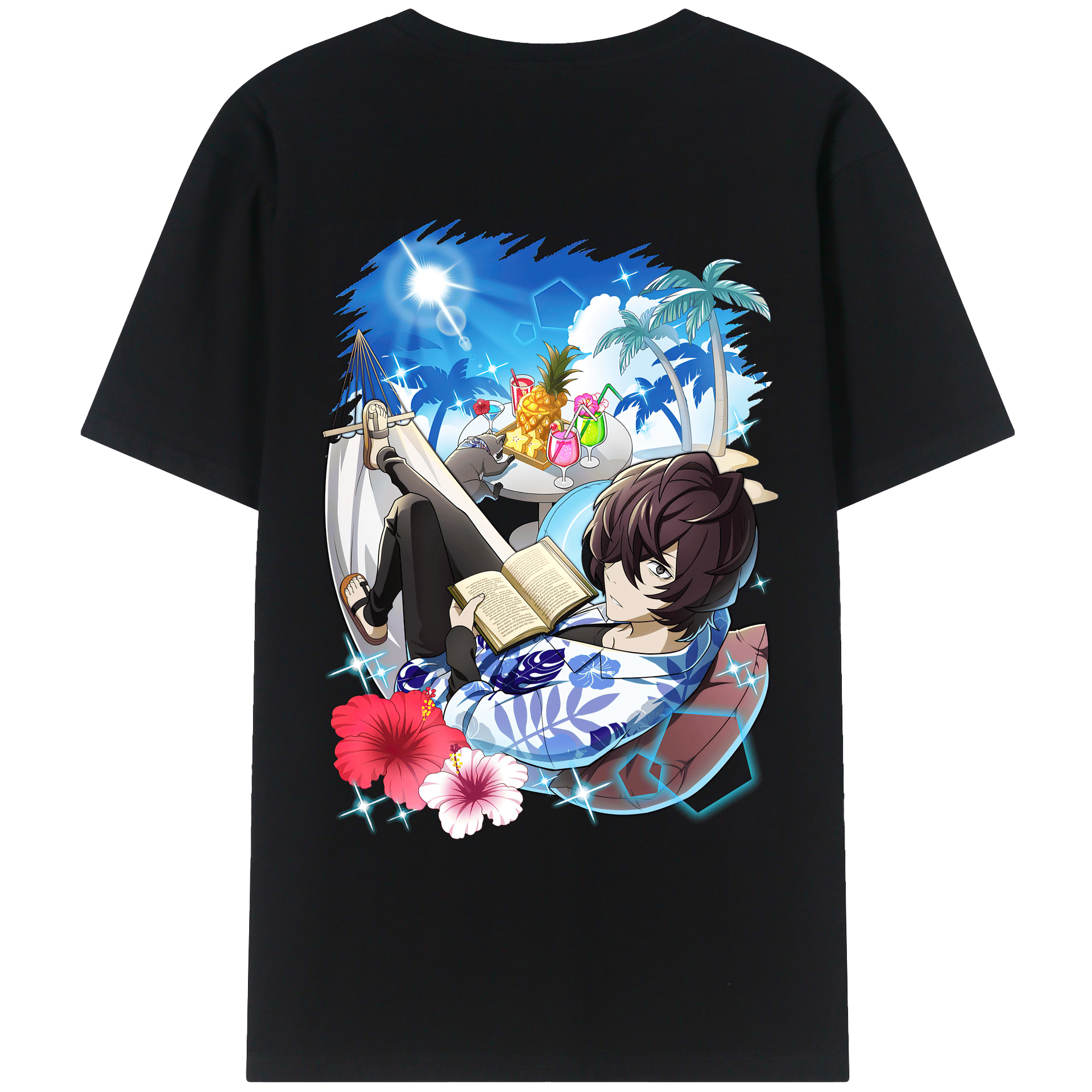 （画像用） 文豪ストレイドッグス Bungo Stray Dogs 綿100％ メンズ半袖Tシャツ（バックプリント） 通気性